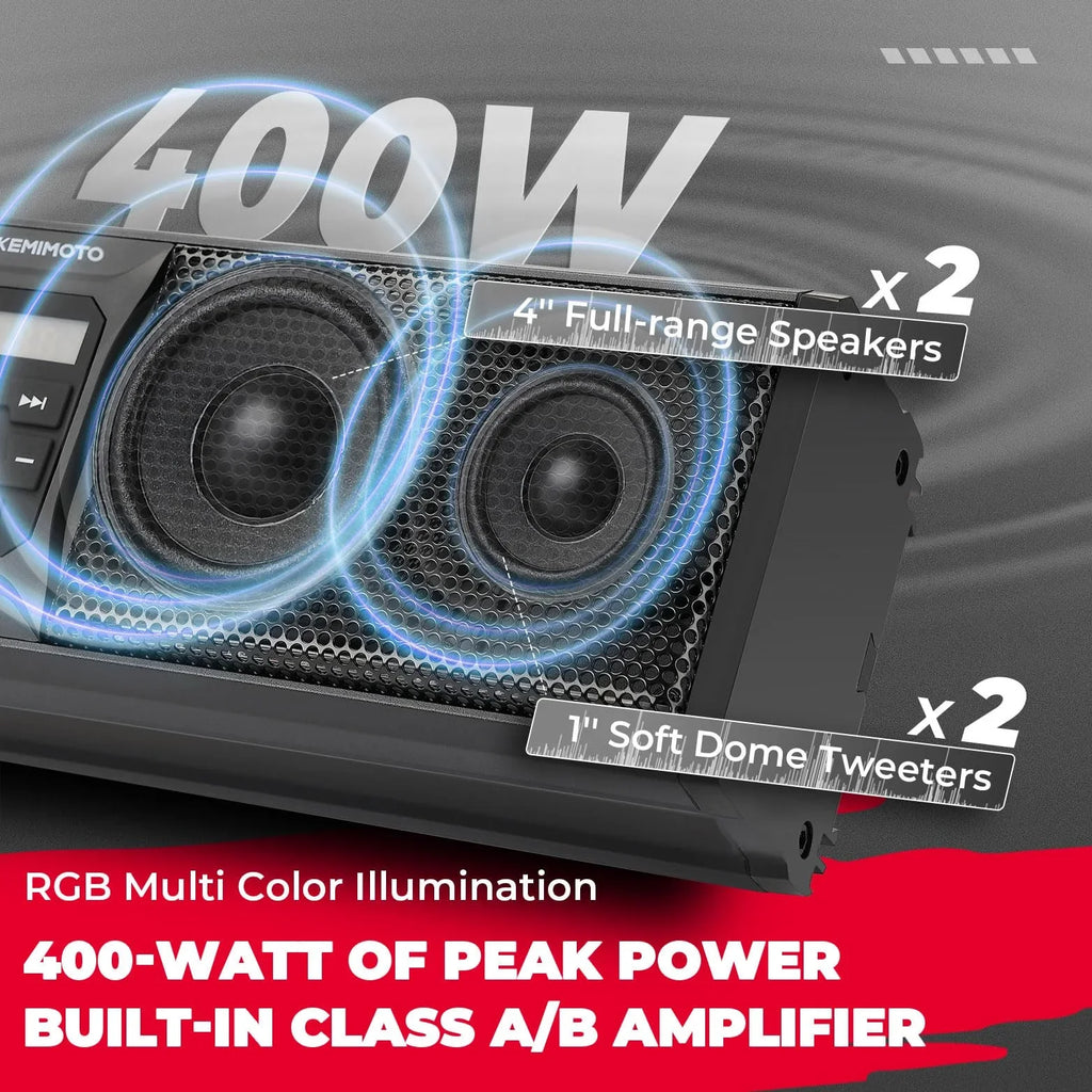 kemimoto UTV Sound Bar 16 Inch ATV SoundBar UTV Sound System SXS Speakers Liquid Bluetooth Connectivity with Multicolor LED Lighting Compatible with Polaris RZR Ranger Can-Am Defender Maverick