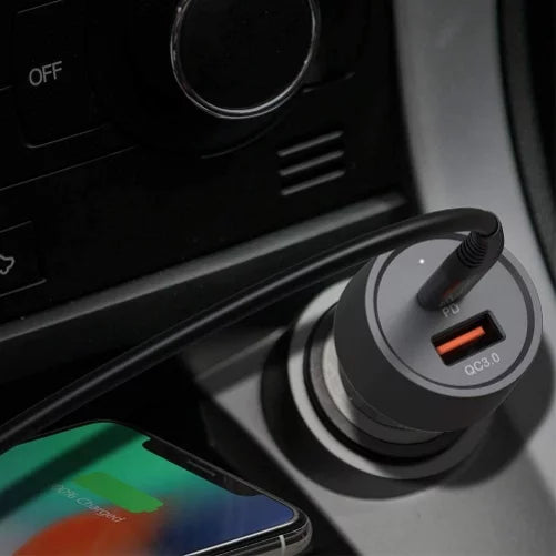 Quick Car Charger 36W 2-Port USB Cable Type-C PD Power Adapter DC Socket Plug-in J3N for Nubia Red Magic 3 / 3S, RedMagic 5S - OnePlus 8, 5T, 6, 6T, 7T, Pro, 5G McLaren, 7 Pro, 8T Plus