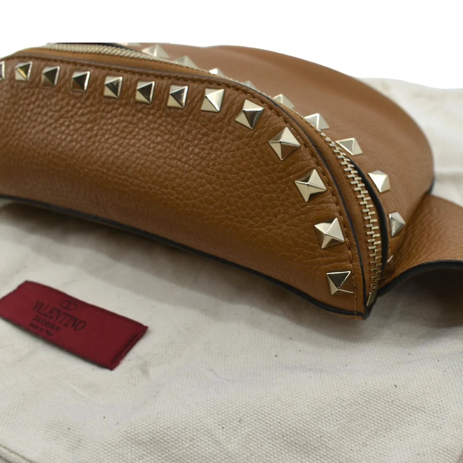 Pre-Loved VALENTINO Spike Leather Belt Bag Camel