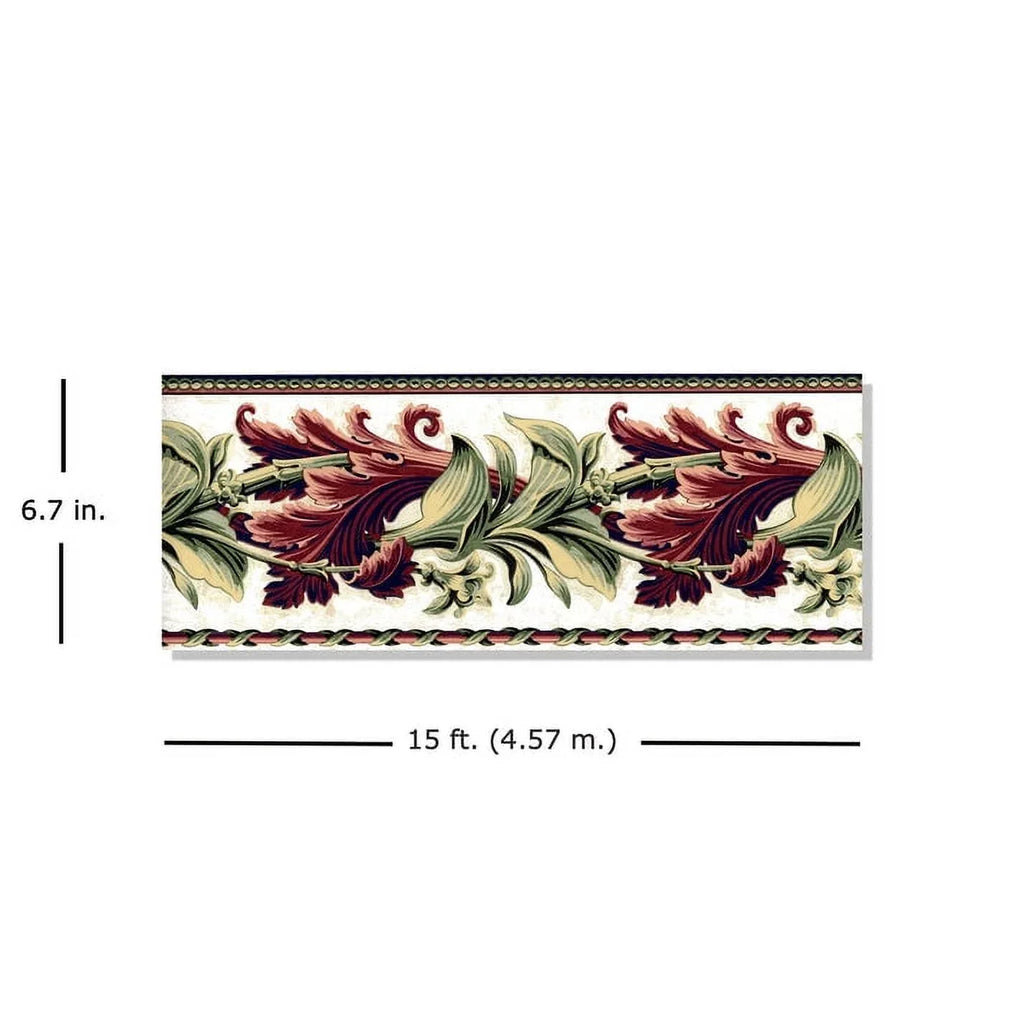 TRIMZ Designer Laurel Twist Wallpaper Border - Un-pasted - Green, Red 15' L x 6.7" W