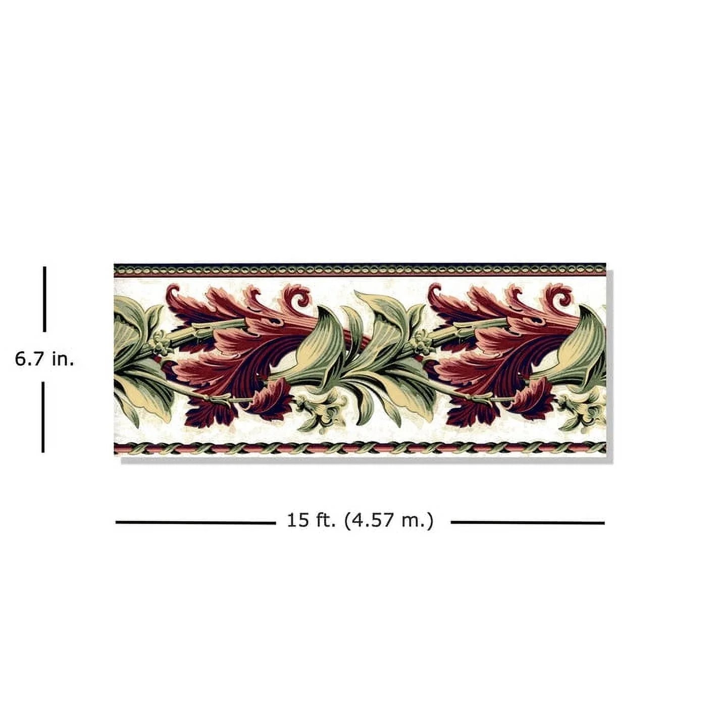 TRIMZ Designer Laurel Twist Wallpaper Border - Un-pasted - Green, Red 15' L x 6.7" W
