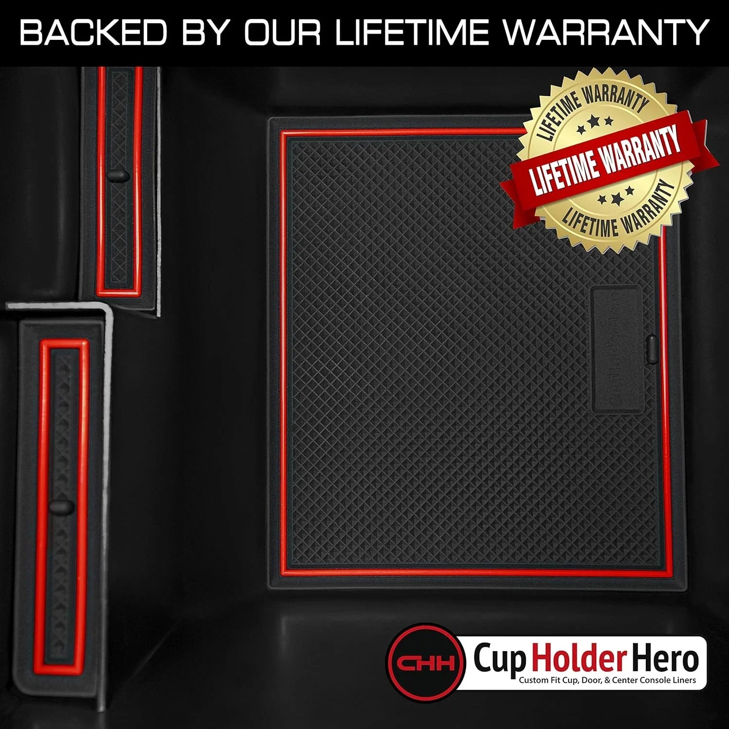 CupHolderHero fits Jeep Wrangler JK Accessories 2007-2010 Premium Interior Non-Slip Anti Dust Cup Holder Inserts, Center Console Liner Mats, Door Pocket Liners 11-pc Set (2007-2010) (Red Trim)