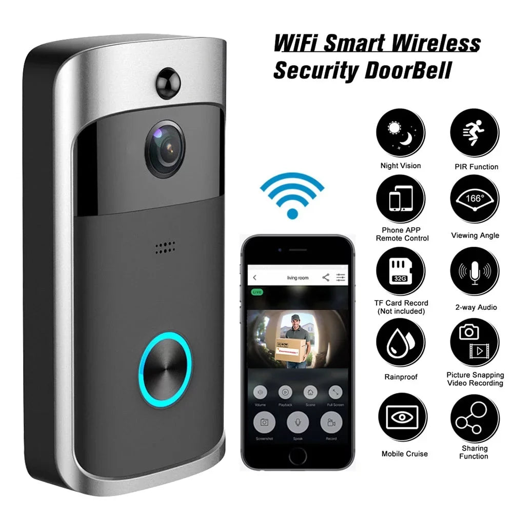 Smart WiFi Video Doorbell Camera Visual Intercom Motion Detection Night Vision Door Bell Wireless Home Security Camera Doorbell