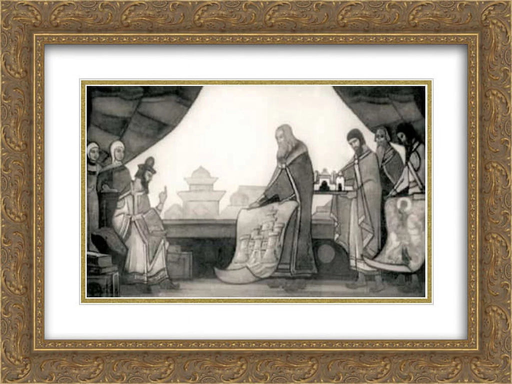 Nicholas Roerich 2x Matted 24x18 Gold Ornate Framed Art Print 'Yaroslav is glad for Kiev'