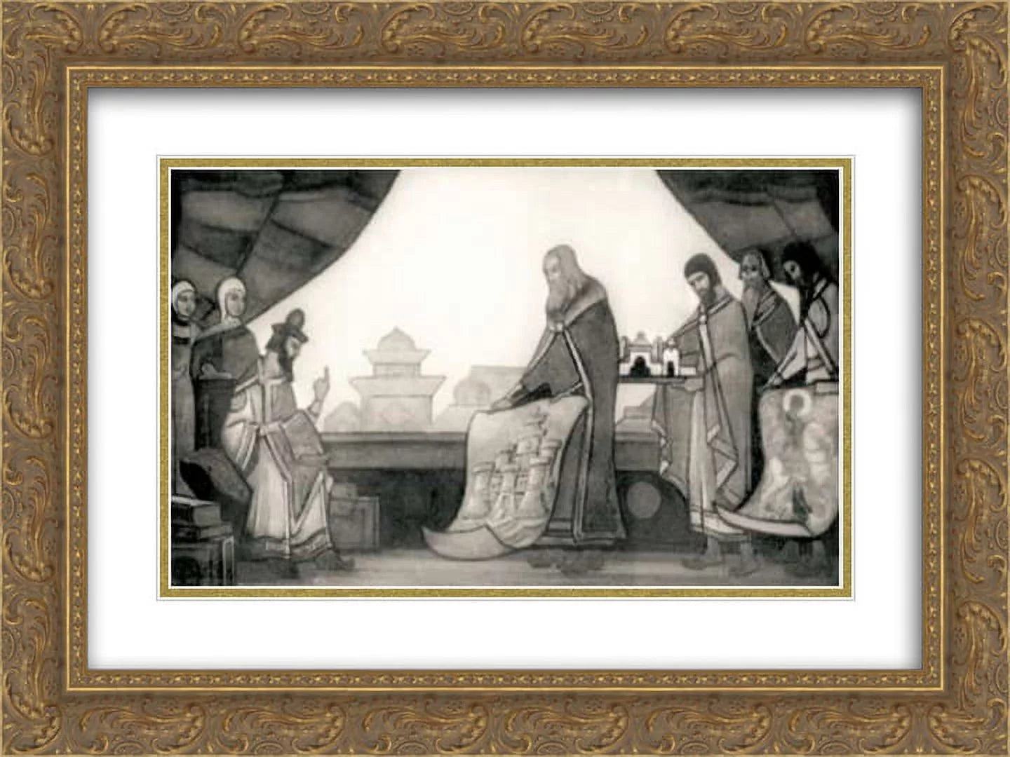 Nicholas Roerich 2x Matted 24x18 Gold Ornate Framed Art Print 'Yaroslav is glad for Kiev'