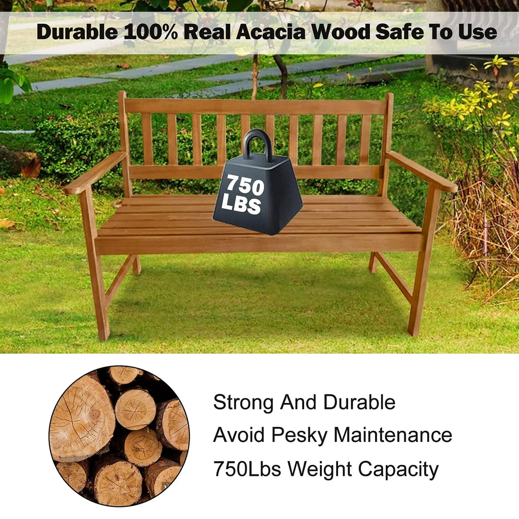 Outdoor Patio Bench Wood Garden Bench Park Bench Acacia Wood for Pool Beach Backyard Balcony Porch Deck Garden Wooden Furniture Outdoor Wood Bench (Natural)