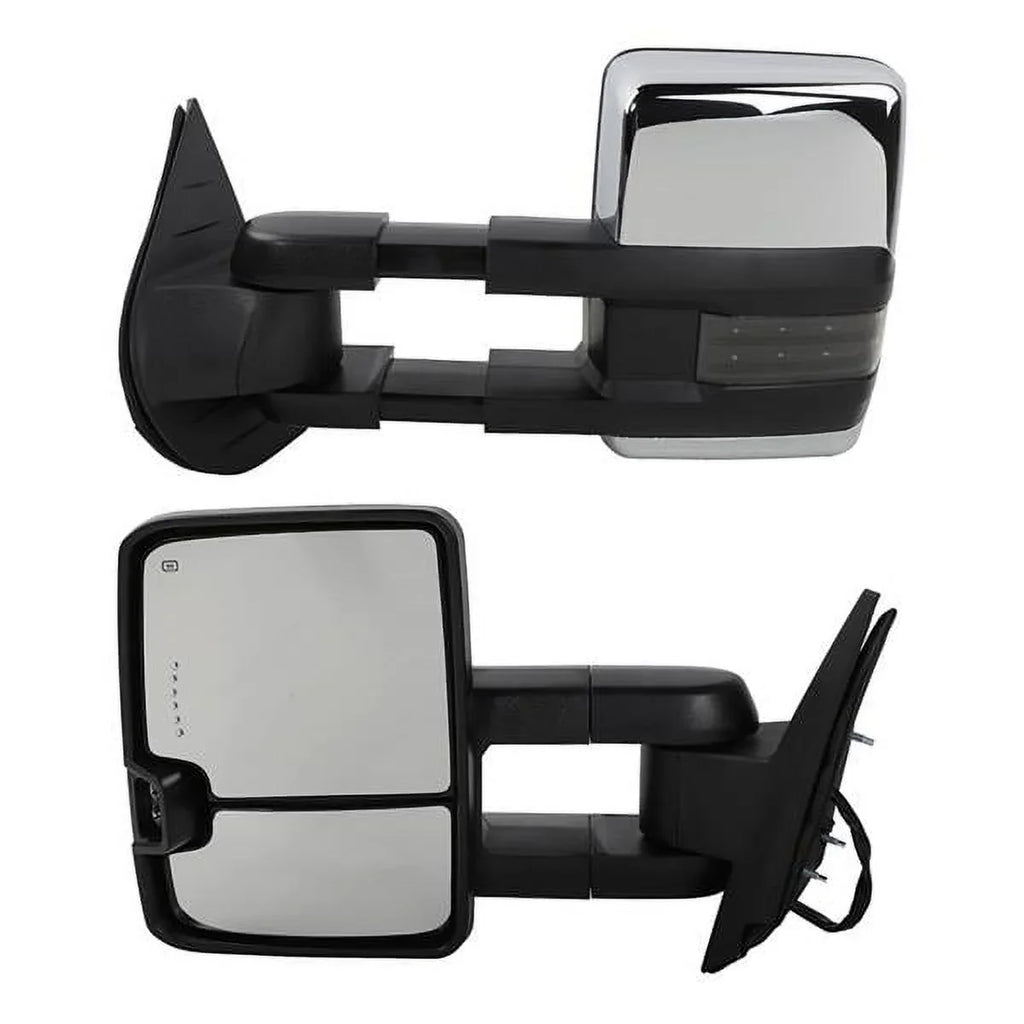 Power Heated Chrome Towing Mirrors for 07-13 Chevy Tahoe LED Signal & Backup Lamp