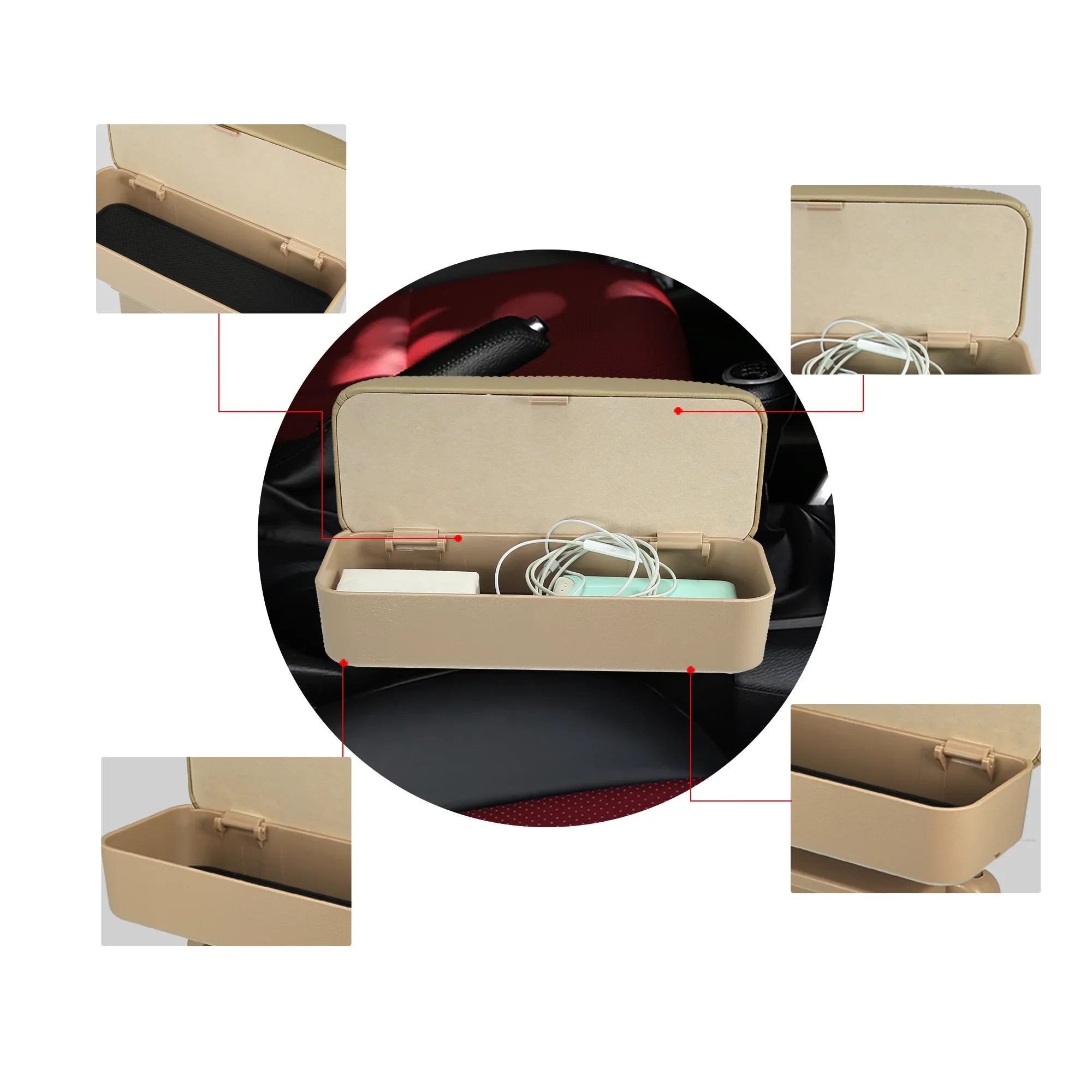 Car Center Armrest Extender Box Seat Gap Adjustable Armrest Storage Organizer Box Armrest Beige PU Leather