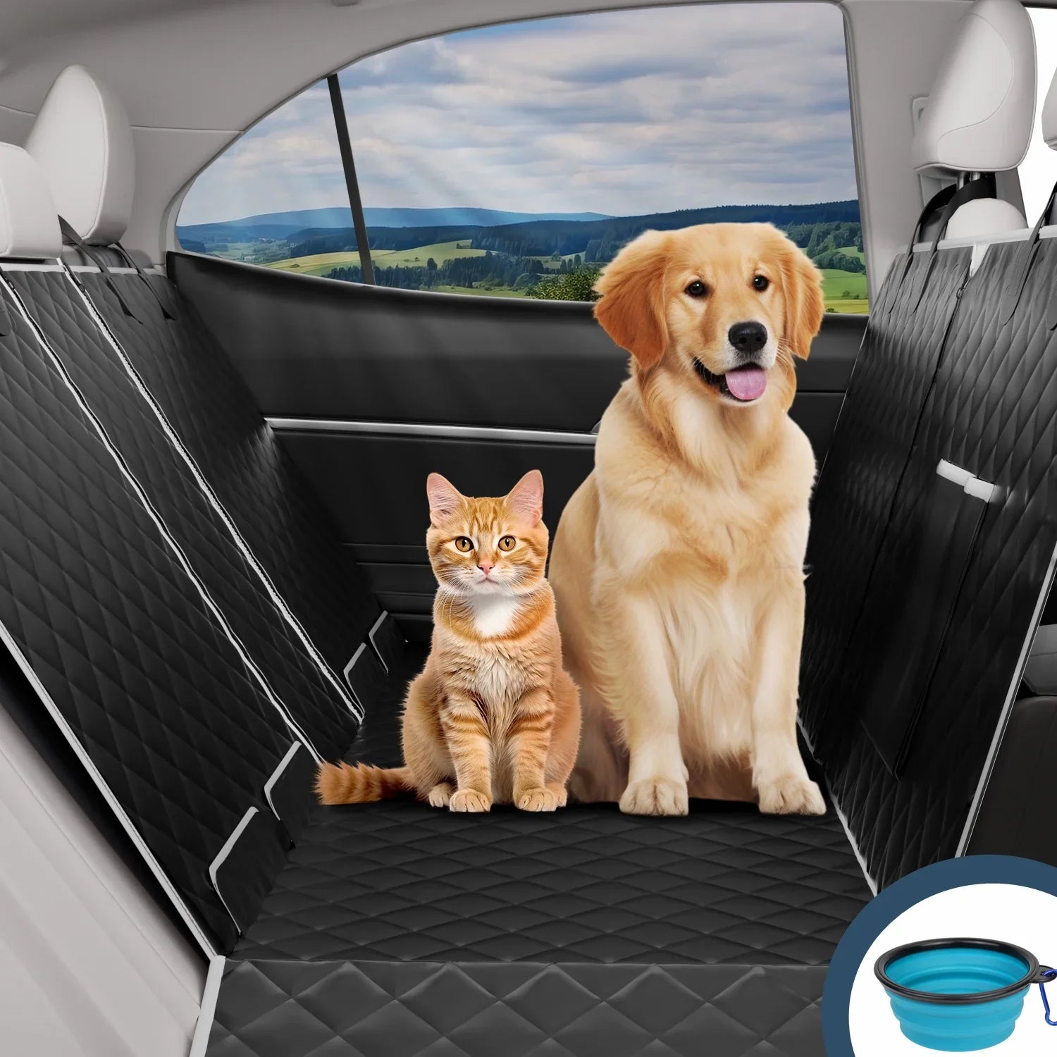 Dog Car Seat Cover for Back Seat, Fluid Pet Seat Cover 600D Scratch-Proof Dog Seat Cover for Truck, Vehicle SUV, Tesla, Machine Washable,Color Black