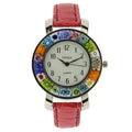 GlassOfVenice Serena Murano Millefiori Watch With Leather Band - Red