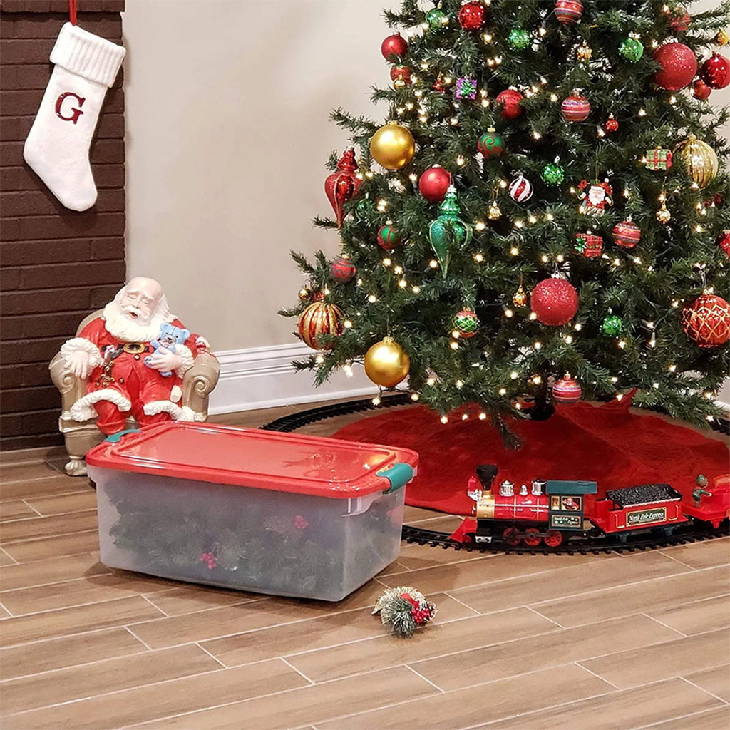 Homz 64 Quart Holiday Decor Plastic Storage Bin with Latching Lid, 6 Pack