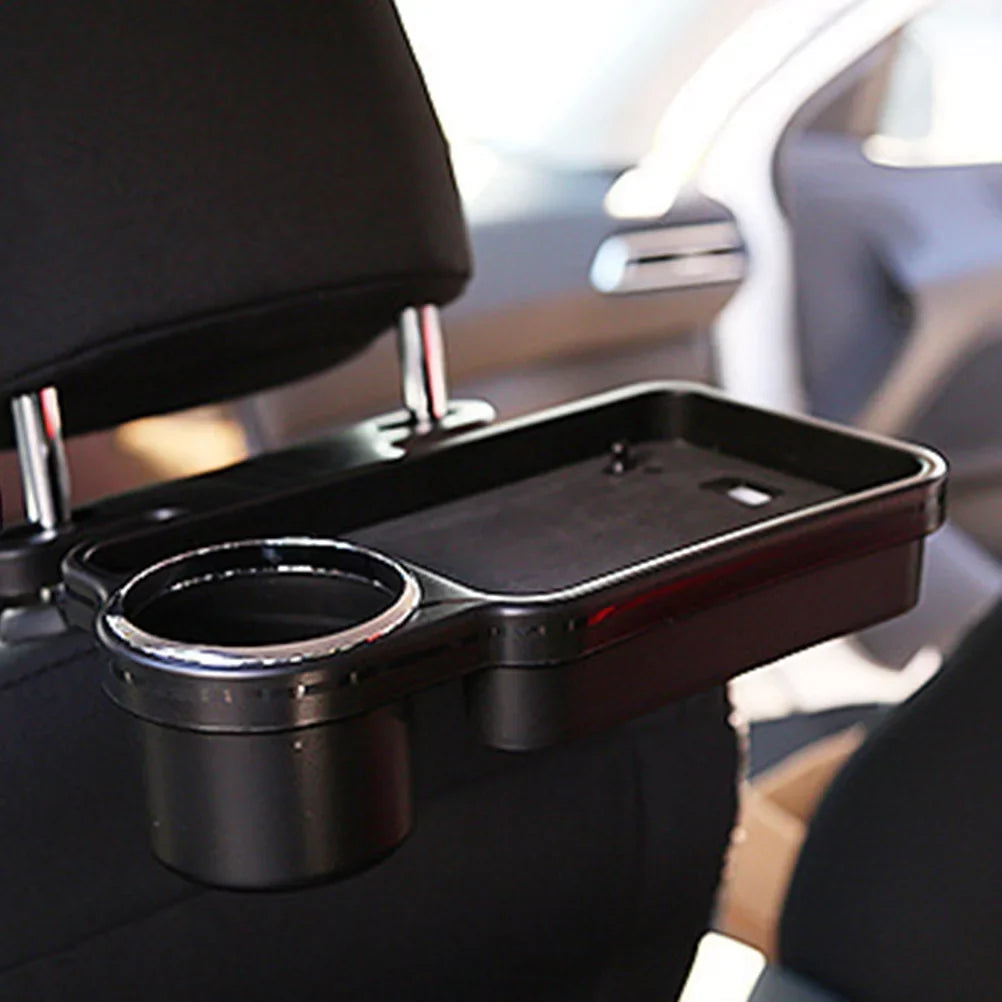 Universal Car Rear Back Seat Travel Table Drink Food Cup Tray Folding Holder Desk Stand Mount (Black)