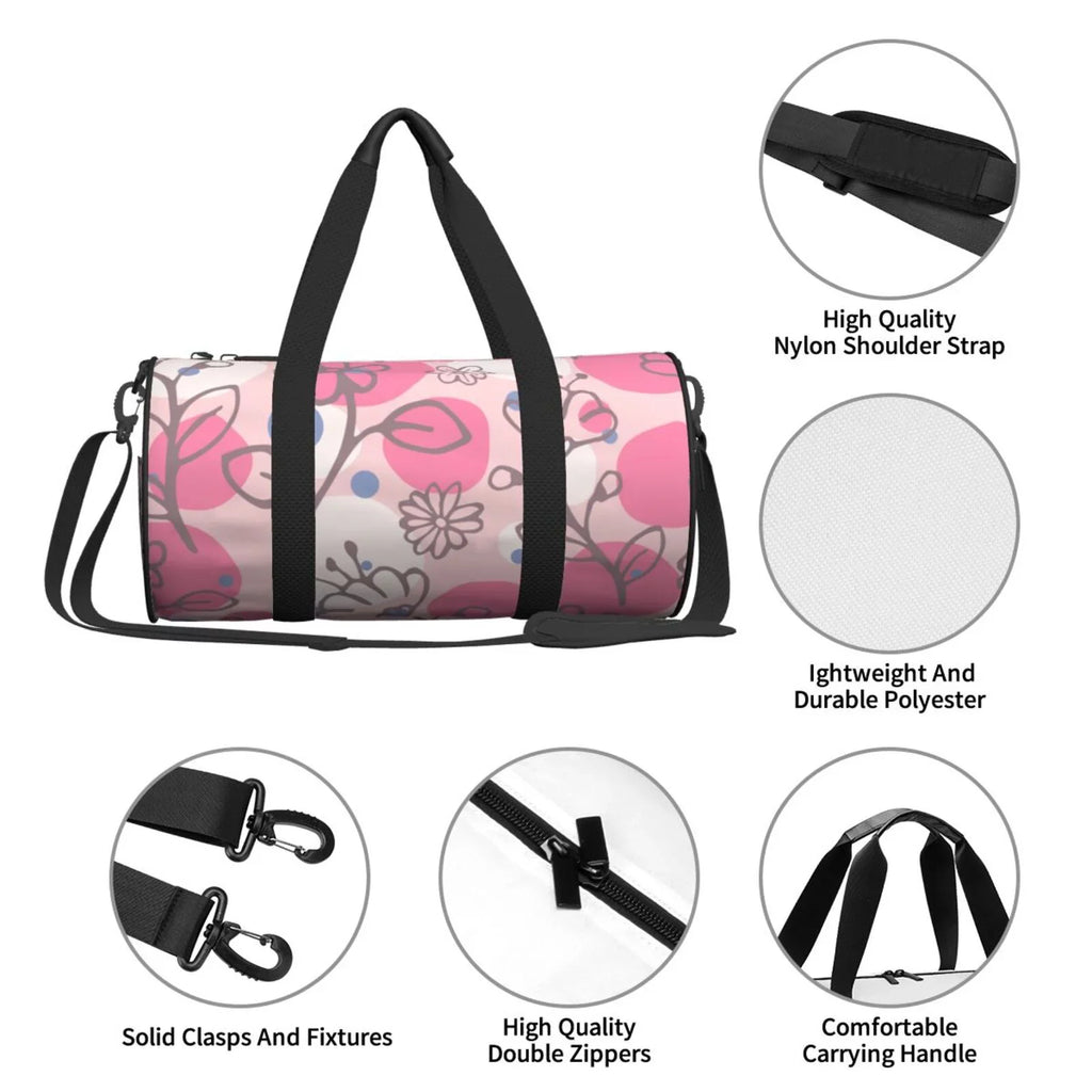 XMXT Unisex Large Sports Tote Gym Bag for Women, Flowers Floral Pink Stamp Weekenders Bags Travel Bag