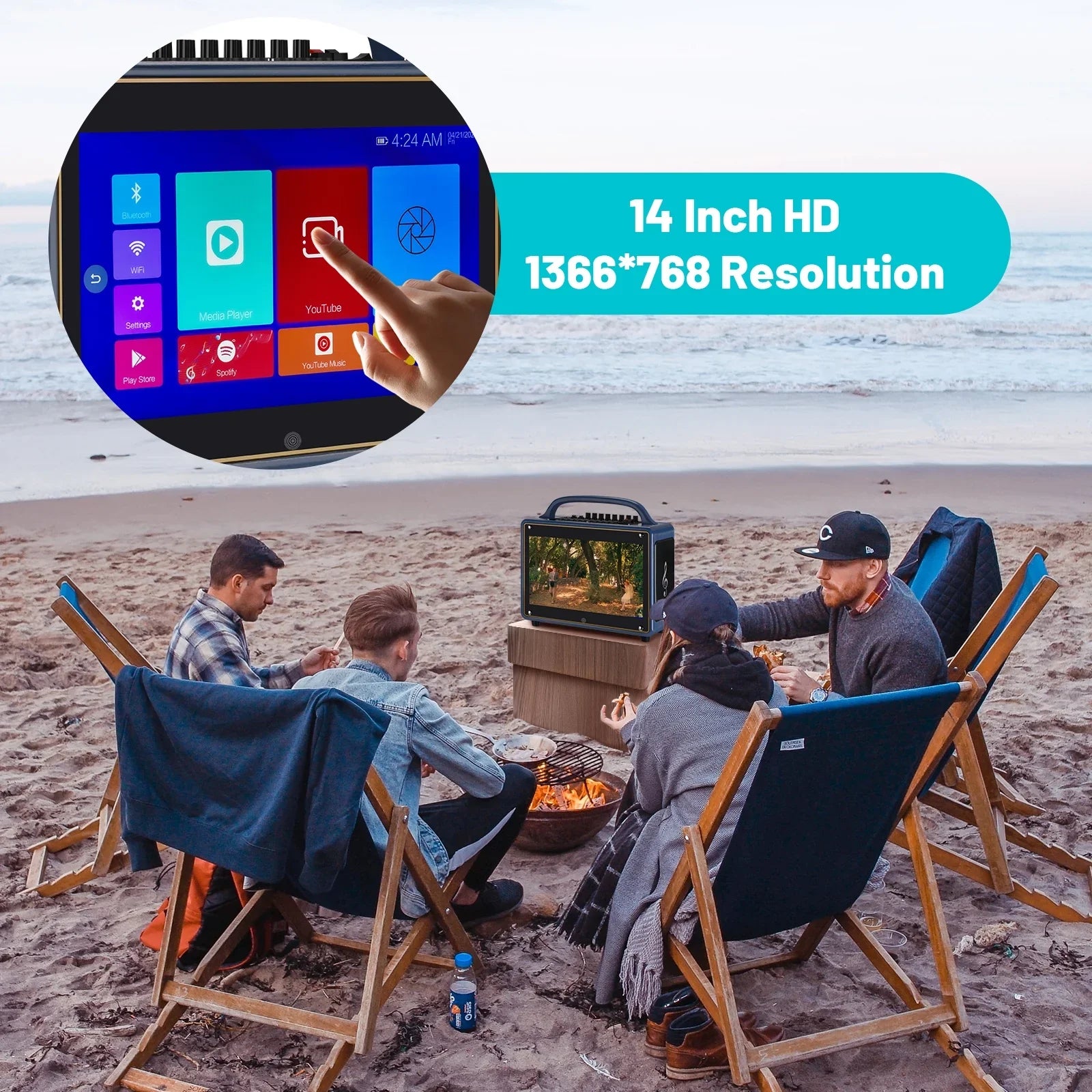 Portable Karaoke Machine Systems Wireless BT Streaming Loudspeaker for Adults&Kid,14”HD Touch Monitor 12/4+64G,Support Microphone/WiFi/USB/SD/PC/TV/Phones/HDMI