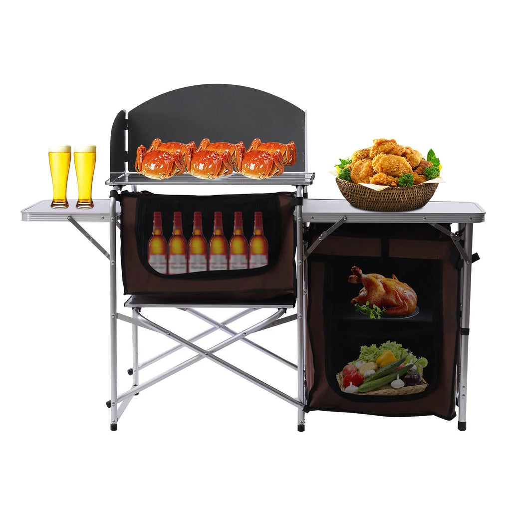 FETCOI Portable Foldable Camping Kitchen Station Folding Grill Table W/ Tabletop