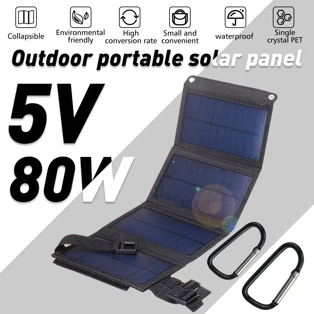MDHAND 80W Solar Panel Foldable Suitable for Portable Power Station, iPhone, Ipad, Mobile pc USB Port, Suitable for Outdoor Camping Caravan RV Travel