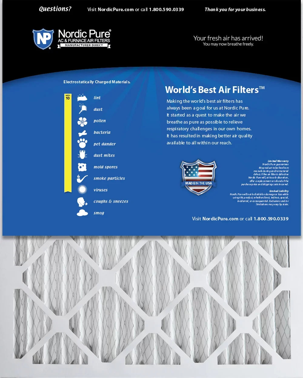 Nordic Pure 18x24x2 Pleated MERV 10 Air Filters 3 Pack