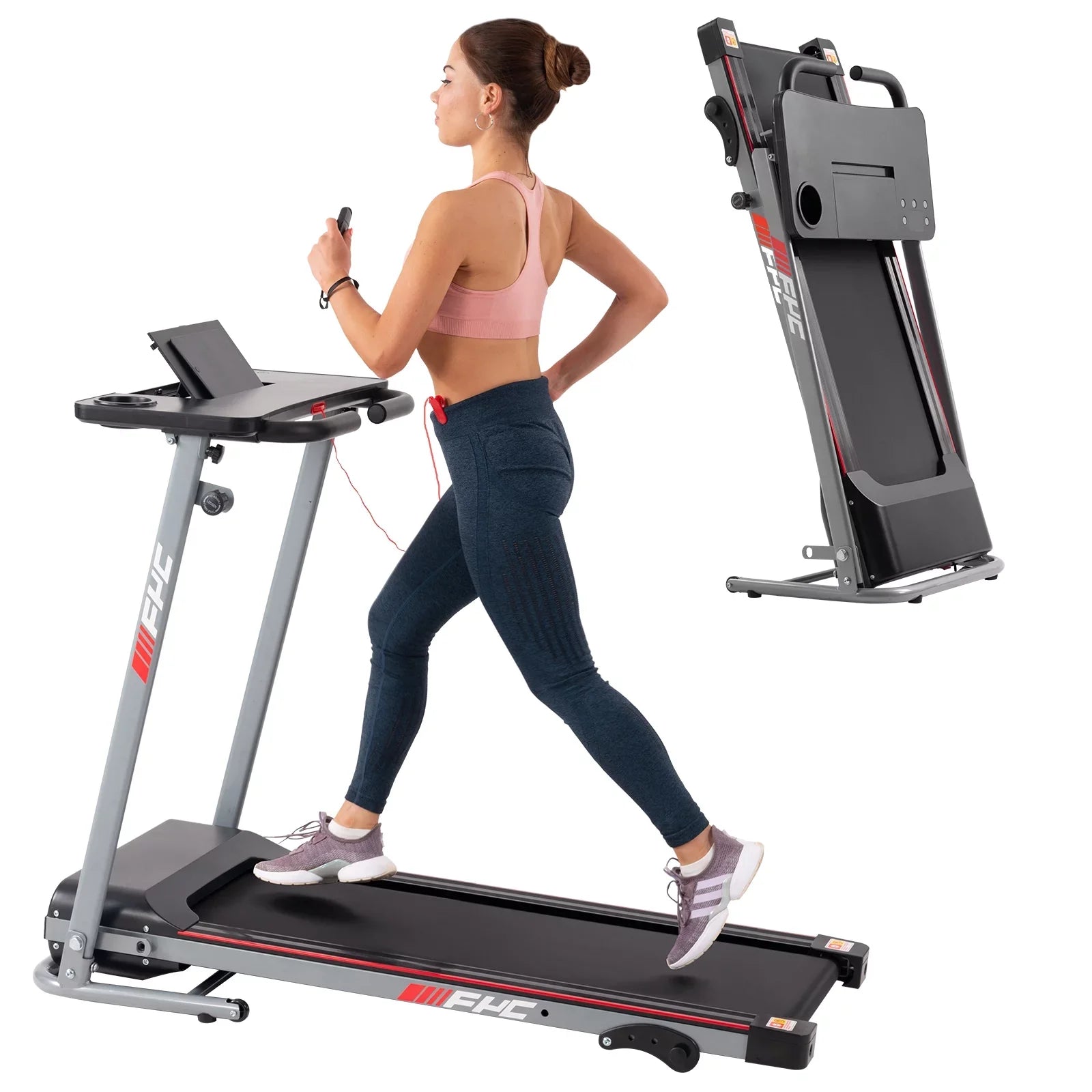 CoSoTower Folding Treadmill for Home with Desk - 2.5HP Compact Electric Treadmill for Running and Walking Foldable Portable Running Machine for Small Spaces Workout, 265LBS Weight Capacity