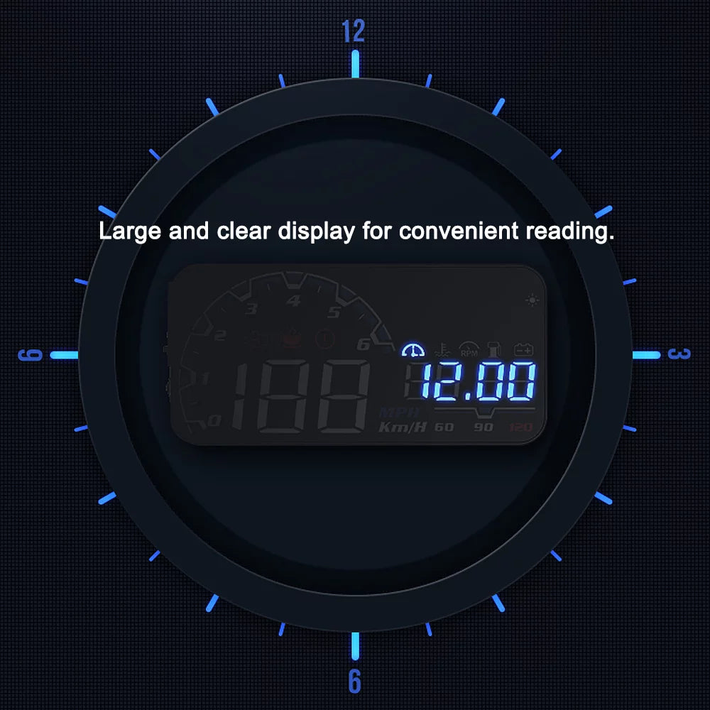 Apexeon Car Head Up Projector, Digital Speedometer Display with Voltage and Oil Consumption , Liquid Temperature Gauge, Total Driving Time ， Optimize Your Driving Functionality