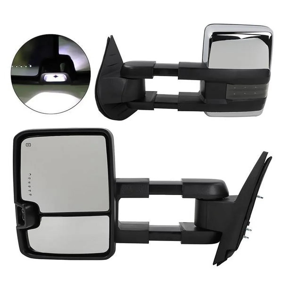 Power Heated Chrome Towing Mirrors for 07-13 Chevy Tahoe LED Signal & Backup Lamp