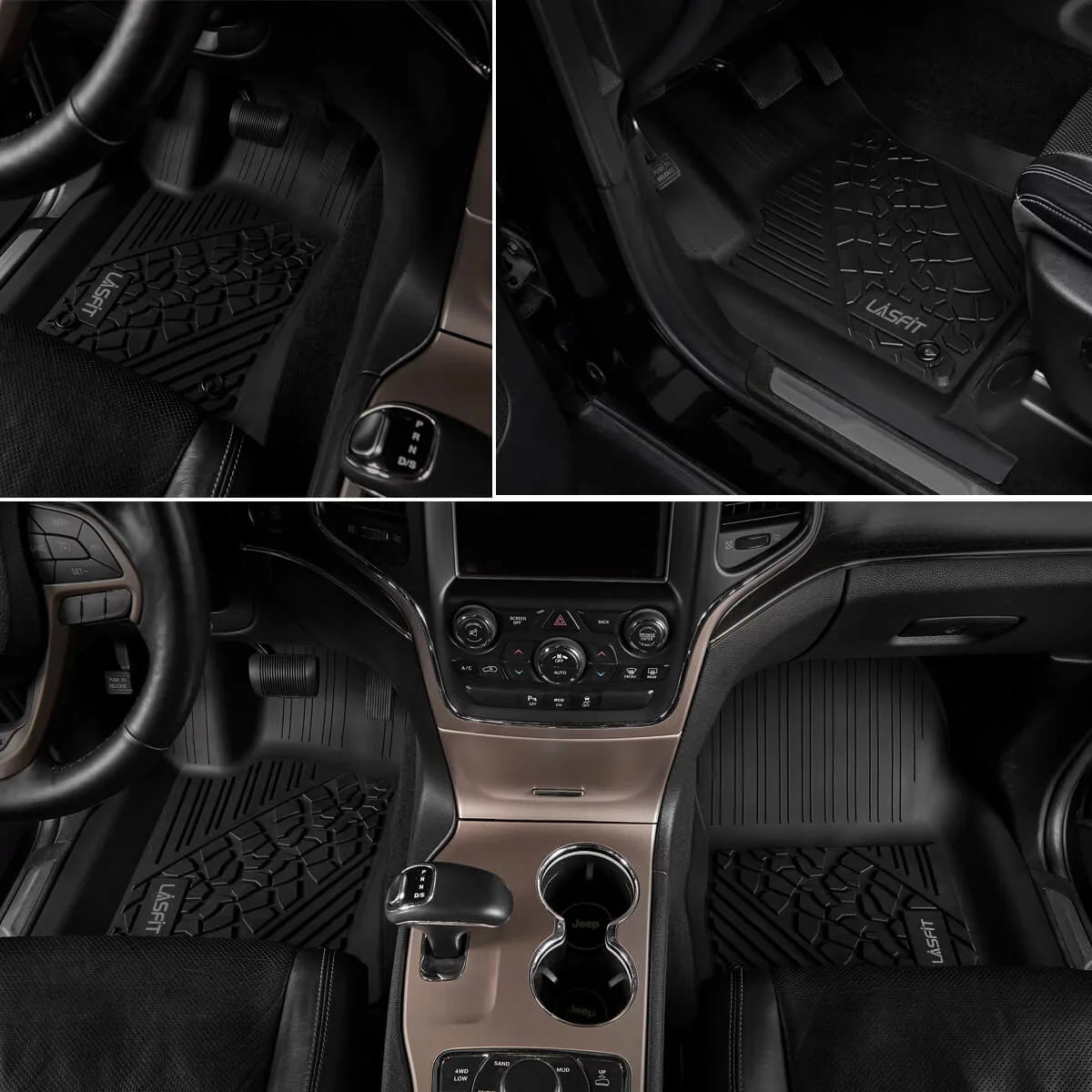 Lasfit Floor Liners for 2013- 2015 Jeep Grand Cherokee （Fit Bench Seating ONLY）,for 2013-2021 Dodge Durango (Fit Bench Seating on 2nd Row only),All Weather Fit TPE Floor Mats Set