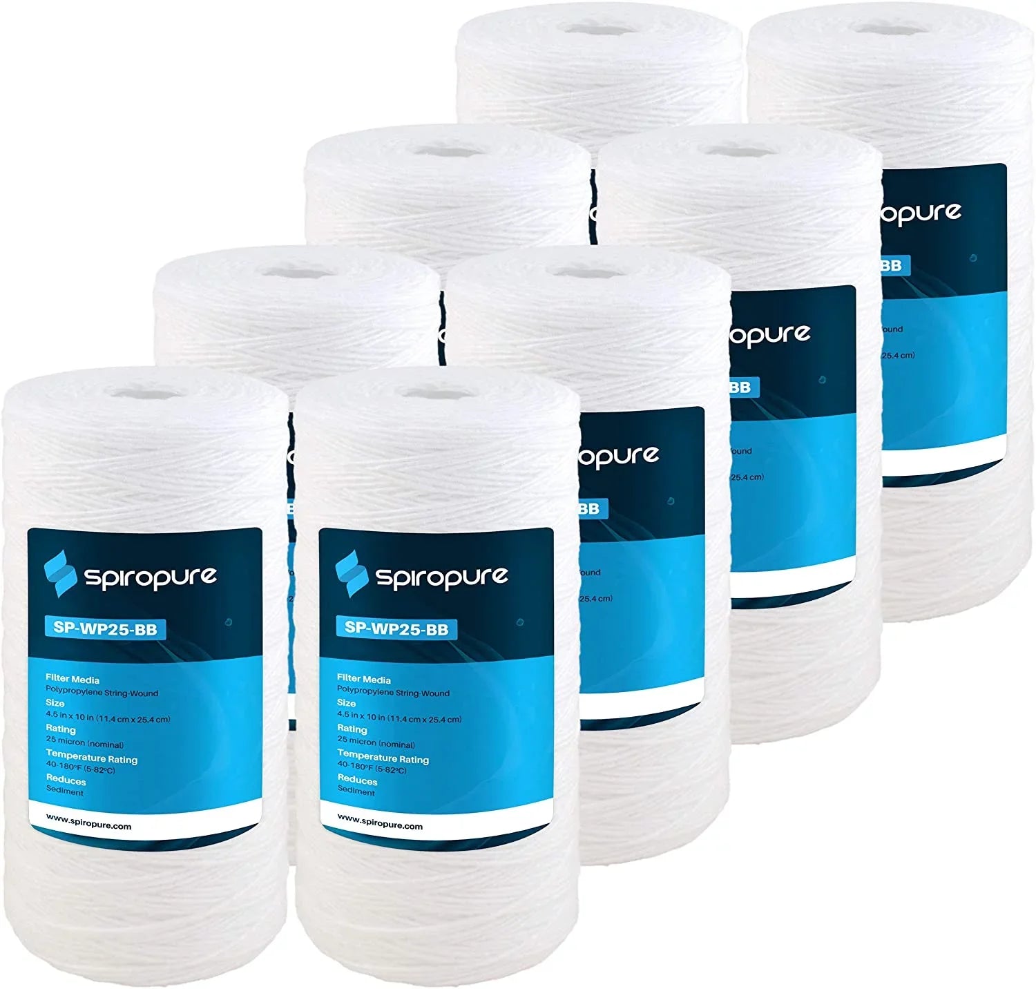 SpiroPure SP-WP25-BB 10x4.5 25 Micron String-Wound Polypropylene Fluid Filter Cartridge WP25BB97P 355216-43 CW25-BBS (Case of 8)