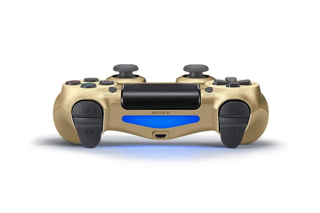 Pre-Owned Dual Shock Gold Gaming Controller For PS4 Console + Wired Earbuds BOLT AXTION Bundle (Refurbished: Like New)