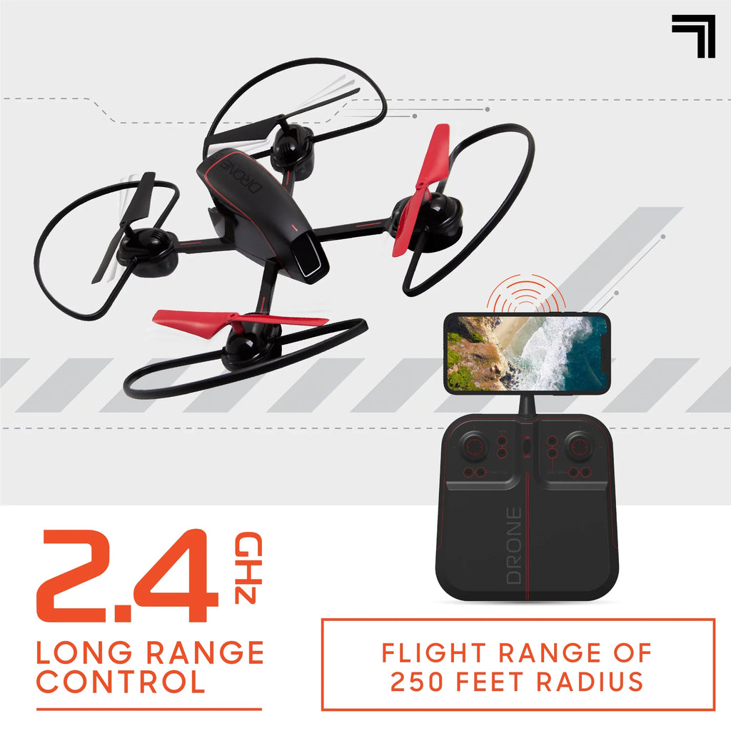 SHARPER IMAGE 2.4GHz RC Mach 10inch Drone with Stream Camera, Remote Controlled Quadcopter with Assisted Landing, Wireless and Rechargeable
