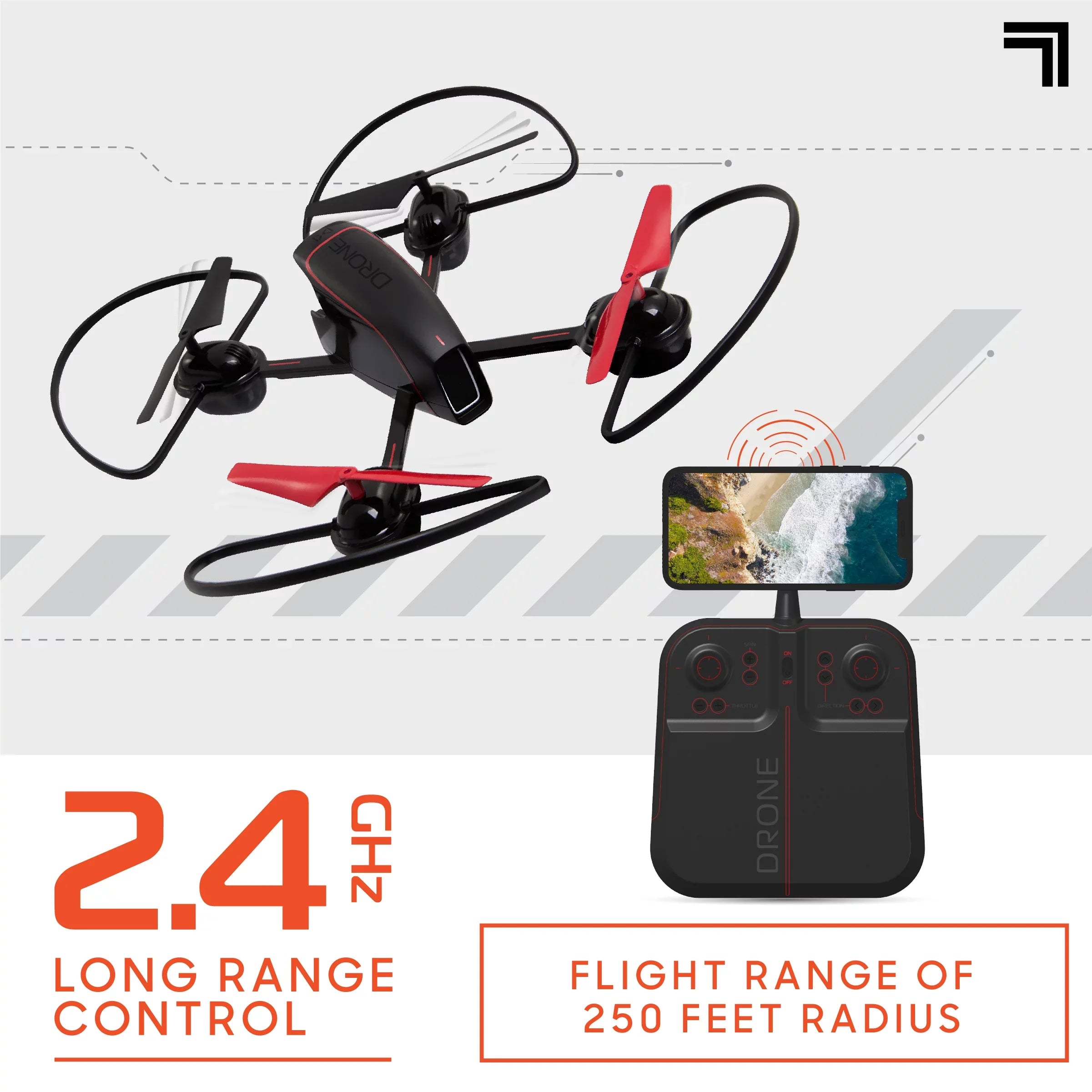 SHARPER IMAGE 2.4GHz RC Mach 10inch Drone with Stream Camera, Remote Controlled Quadcopter with Assisted Landing, Wireless and Rechargeable
