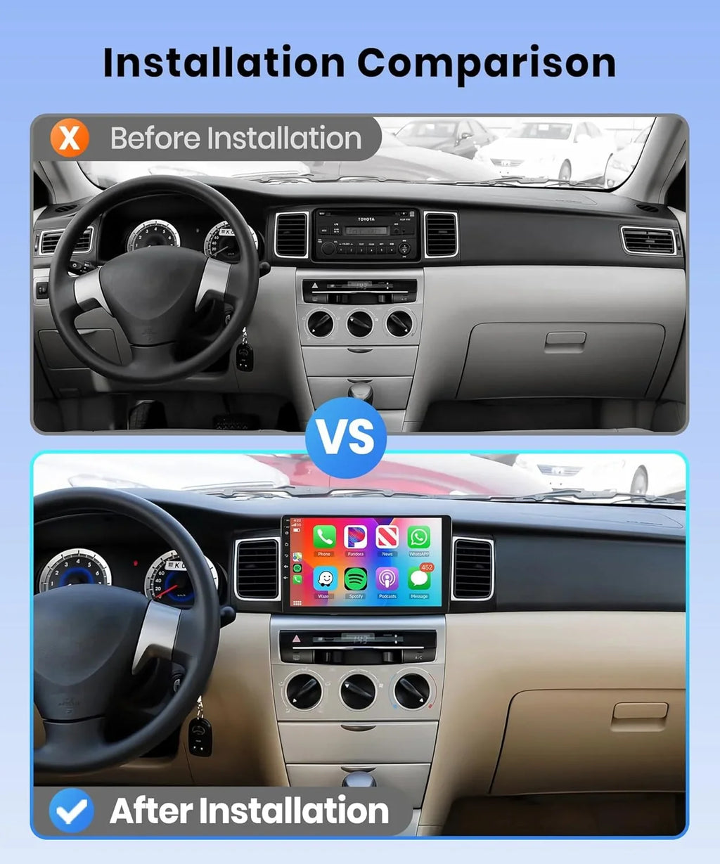 THONZER 1G+32G Android 9 Inch Car Stereo for Toyota Corolla ex 2007-2012 with Wireless Carplay, Rimoody Touch Monitor Car Radio Bluetooth GPS WiFi FM Mirror Link RCA USB SWC + Backup Camera