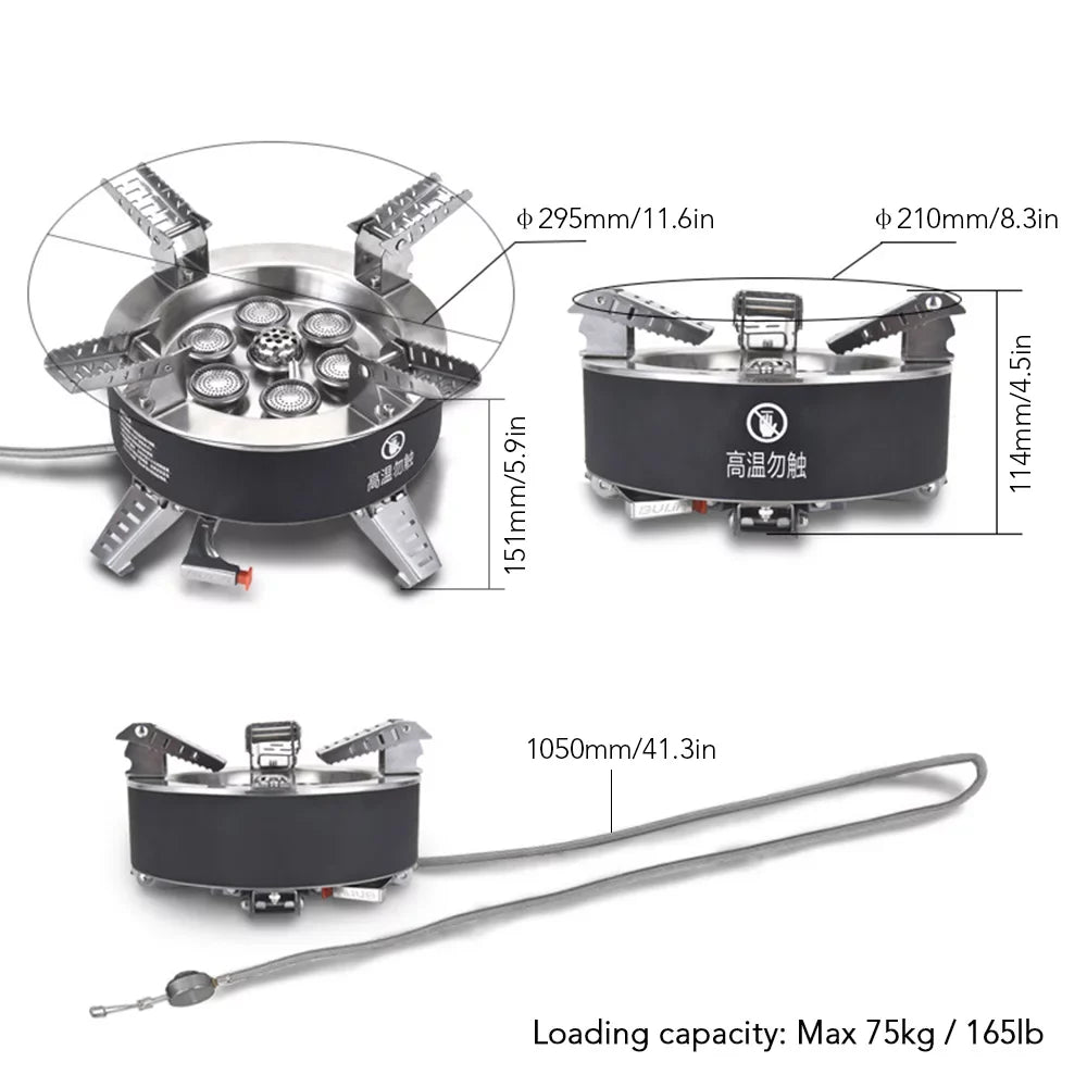 Windproof Seven core Gas Stove, 18000W High Camping Stove, Foldable Backpacking Stove, Fishing Hiking Traveling