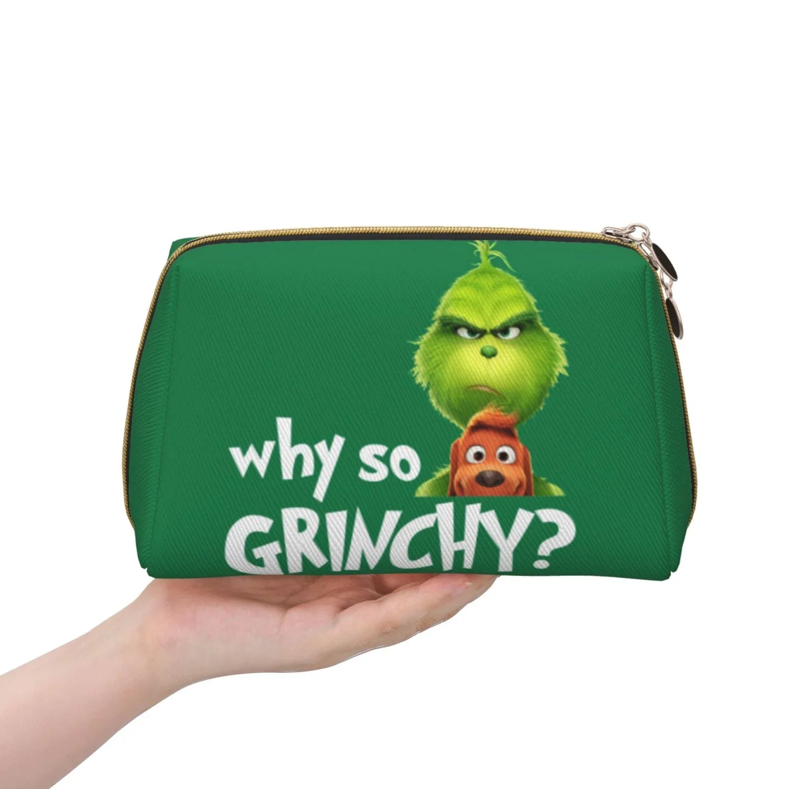 Funny Grinch Cosmetic Bag Makeup Organizer Leather Portable Pouch Gift Travel Toiletry Bag Storage Purse