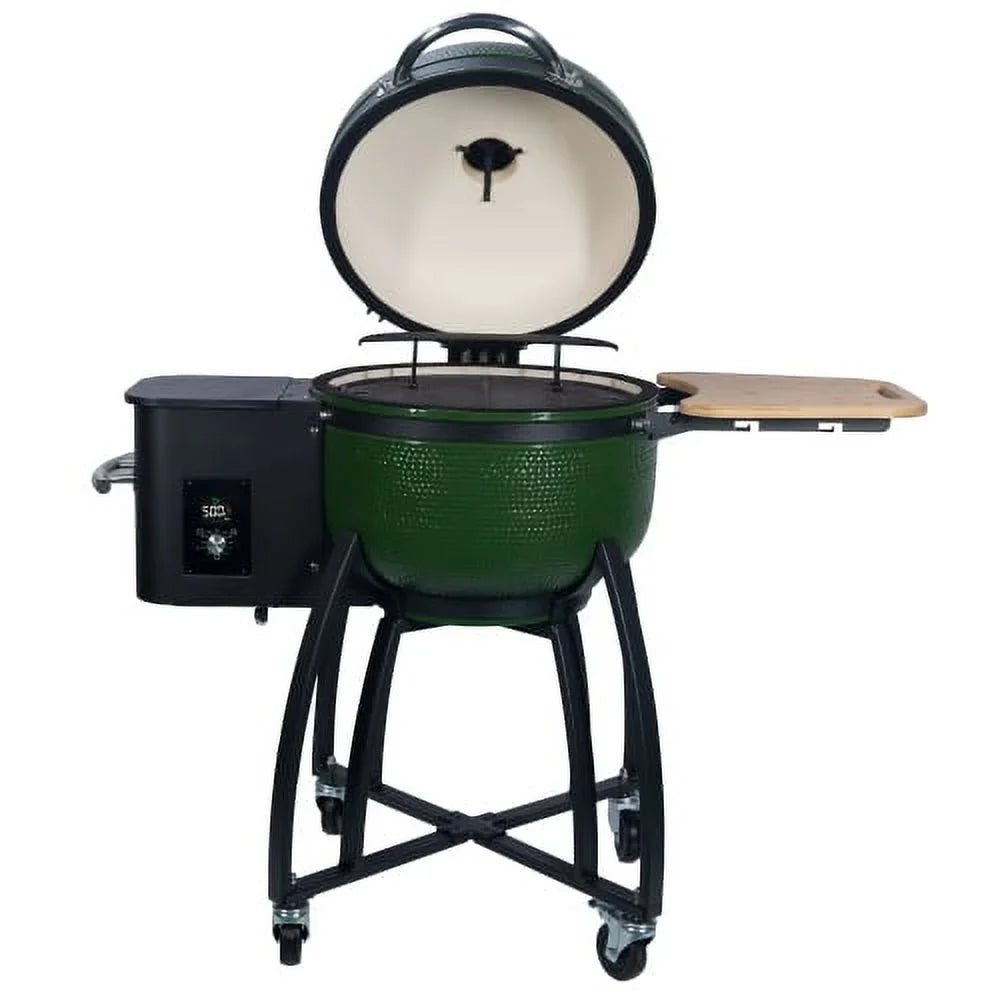 MADETEC 24" Ceramic Pellet Grill with 19.6" diameter Gridiron Double Ceramic Liner 4-in-1 Smoked Roasted BBQ Pan-roasted for Outdoors Patio,Green