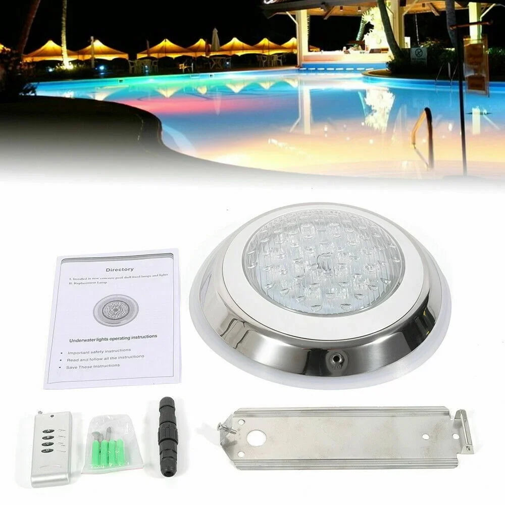 12V 54W RGB Liquid Swimming Pool Light 7 Color-Change LED Lights w/Remote IP68 Fluid Stainless Steel