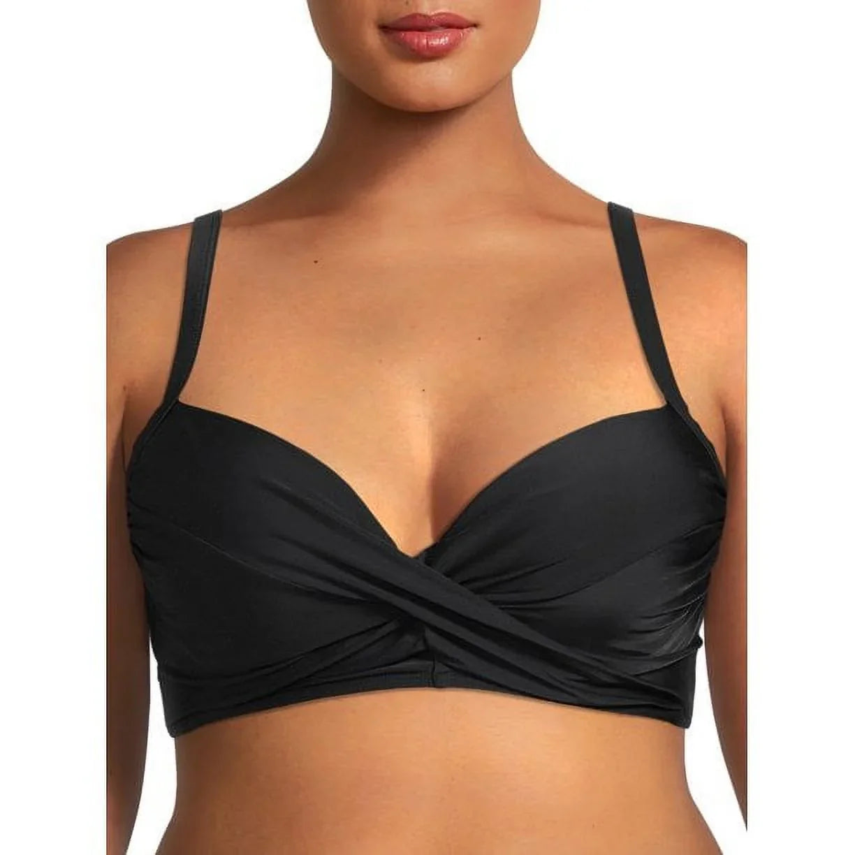 Nicole Miller BLACK Twist Front Bikini Top + Hi Waist Shirred Bottom 2Pc XL