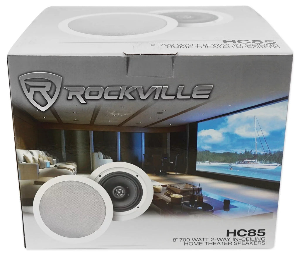 Rockville RPA40BT 4-Room Home Audio Kit Receiver+(8) 8" White Ceiling Speakers