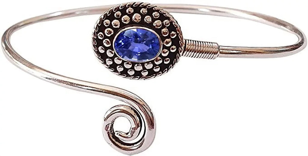 Handmade Cuff Bracelet For Women, Bohemian Tribal Design Silver Plated Natural Real Iolite Gemstone Modern Designer Fashion Bracelet, Party Boho Jewelry