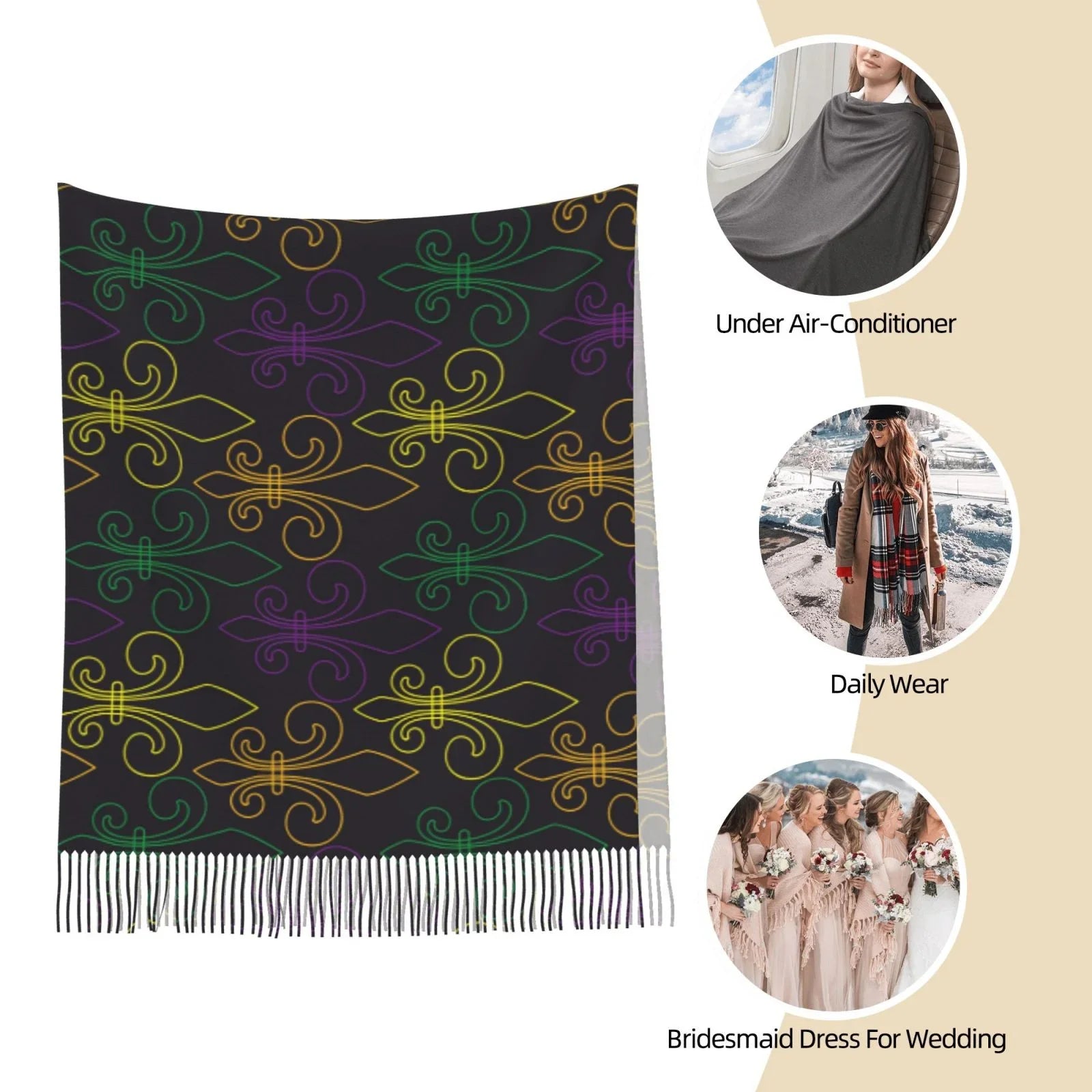 Bingfone Soft Cashmere Feel Scarf For Women Elegant Art Print Winter Warm Scarves Large Shawl Wrap Gifts- Mardi Gras Carnival