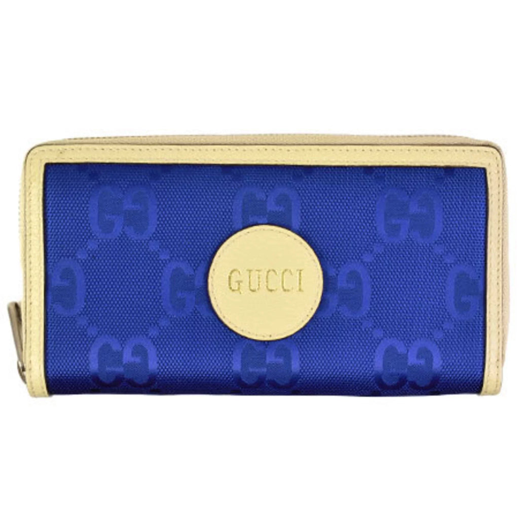 Pre-Owned Gucci GUCCI off the grid zip around round long wallet GG nylon leather blue beige 625576 (Good)