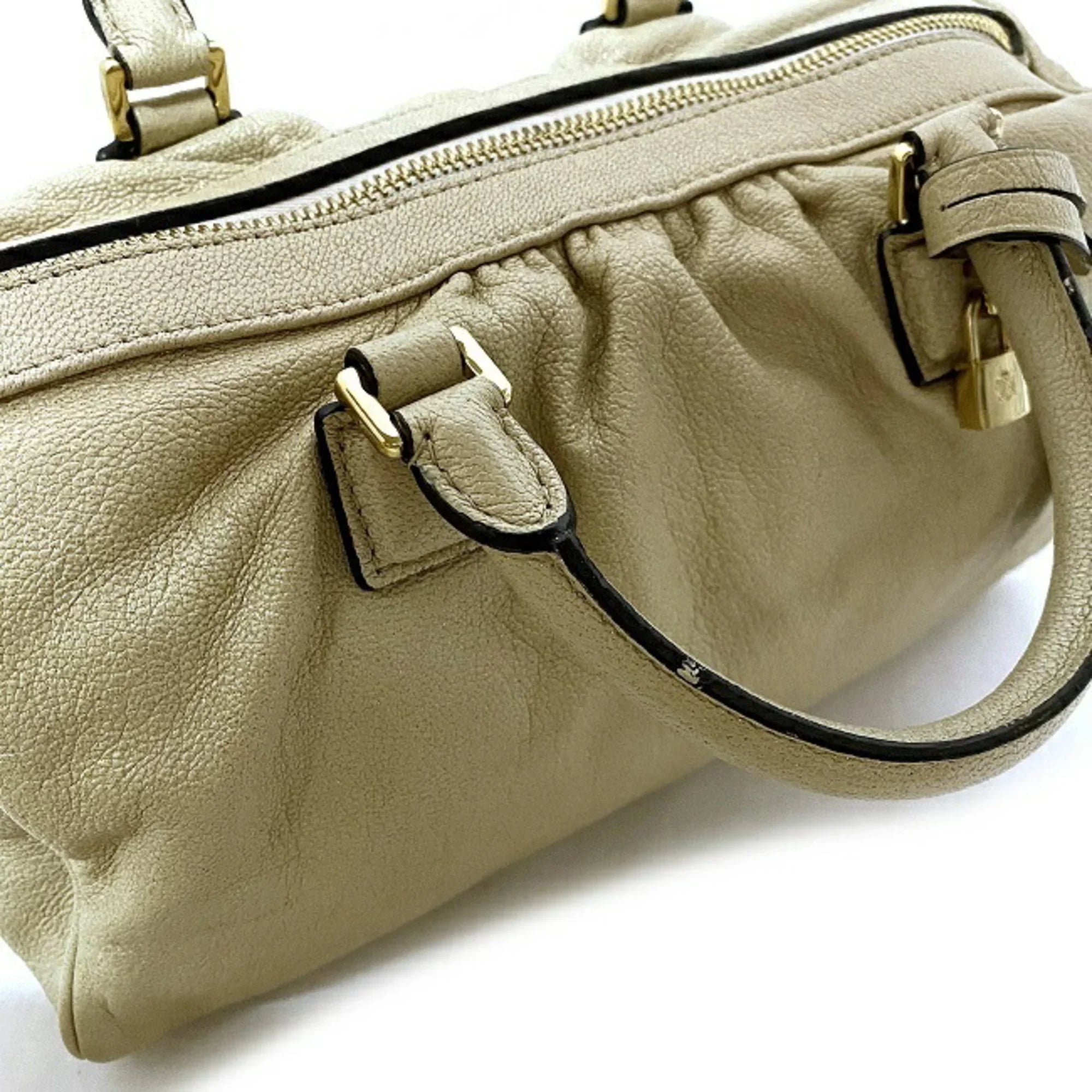 Pre-Owned Loewe 2way Gold Lame Anagram Leather LOEWE Boston Handbag Champagne Women's (Good)