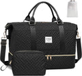 Duffle Bags for women,50L Quilted Travel Weekender Bag with Shoe Compartment, Large Carry On Overnight Tote Gym Bag with Toiletry Bag,Hospital Bags for Labor and Delivery,Black