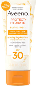 4 Pack - Aveeno Protect + Hydrate Moisturizing Body Display Lotion with Broad Spectrum SPF 30 & Prebiotic Oat, Weightless, 3 fl. oz