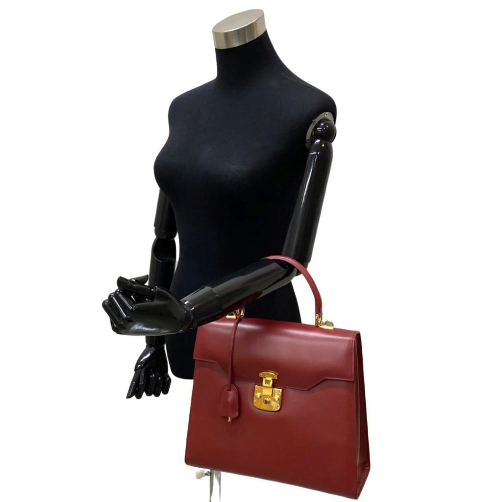 Pre-Owned GUCCI Gucci Old Vintage Ladylock Calf Leather Genuine Handbag Mini Tote Bag Red (Good)