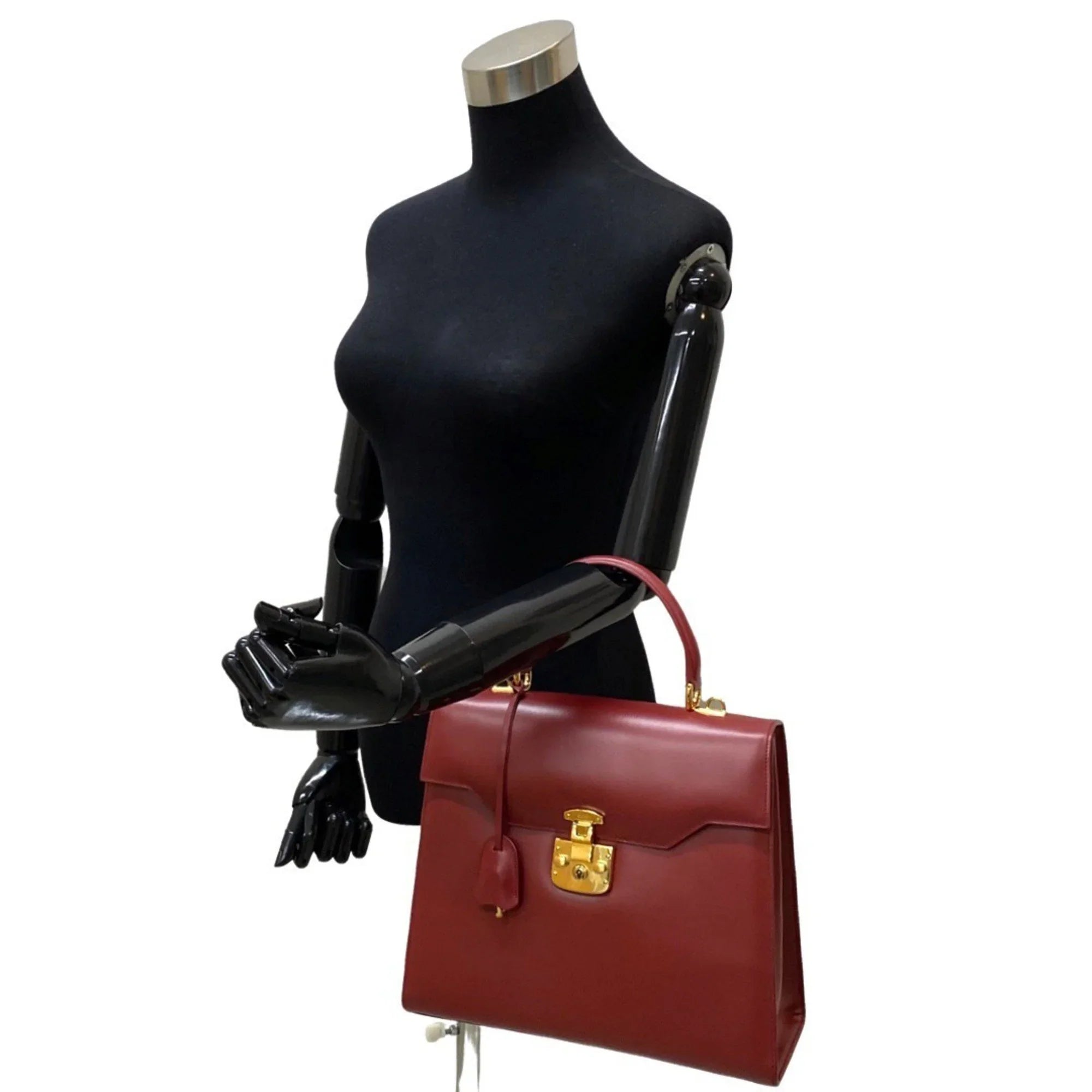 Pre-Owned GUCCI Gucci Old Vintage Ladylock Calf Leather Genuine Handbag Mini Tote Bag Red (Good)