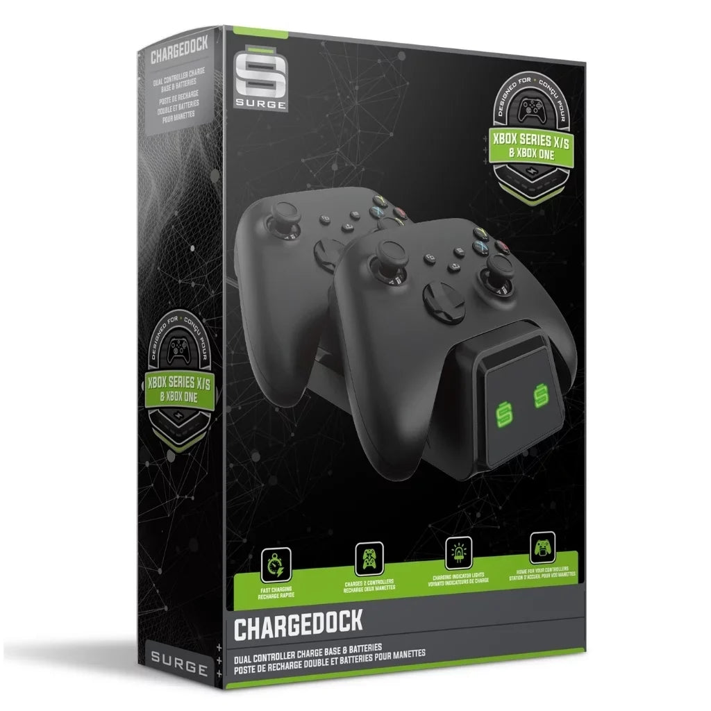 Xbox Series S 512GB Digital Console with Extra Wireless Controller - Pulse Red - Surge CHARGEDOCK Dual Charge Base and Powerpack Battery/Charge Cable Bundle with Microfiber Cleaning Cloth