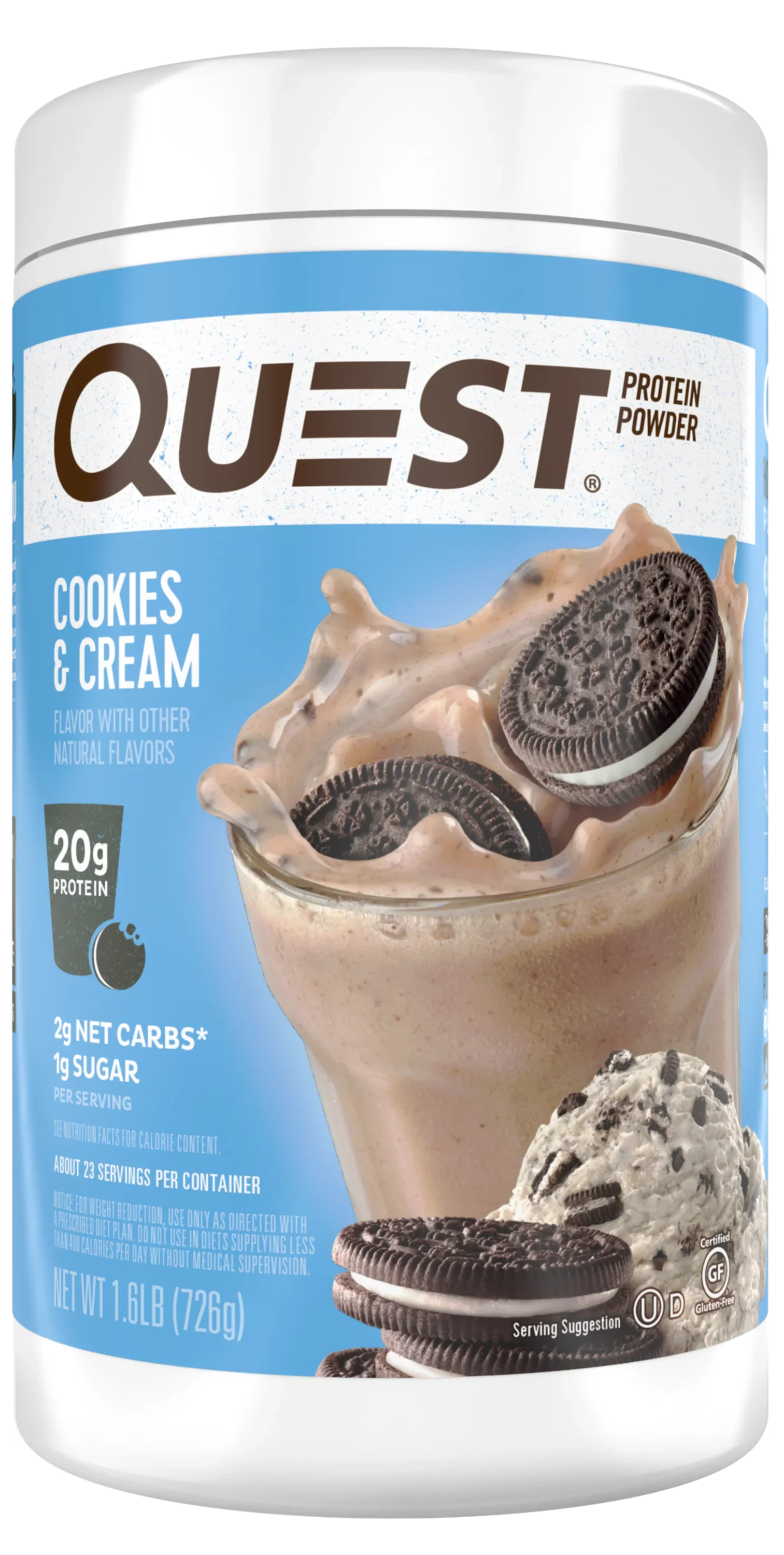 Quest Protein Powder, Cookies and Cream, 20g Protein, 1.6 lb., 25.6 oz