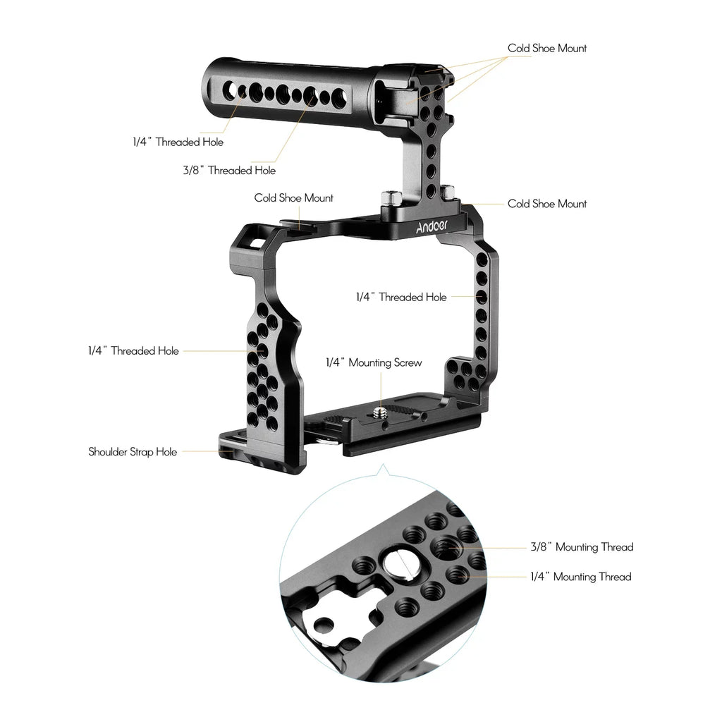7299 Aluminum Alloy Cage Kit with Video Rig Handle Grip Replacement for A7R III/ A7 II/ A7III
