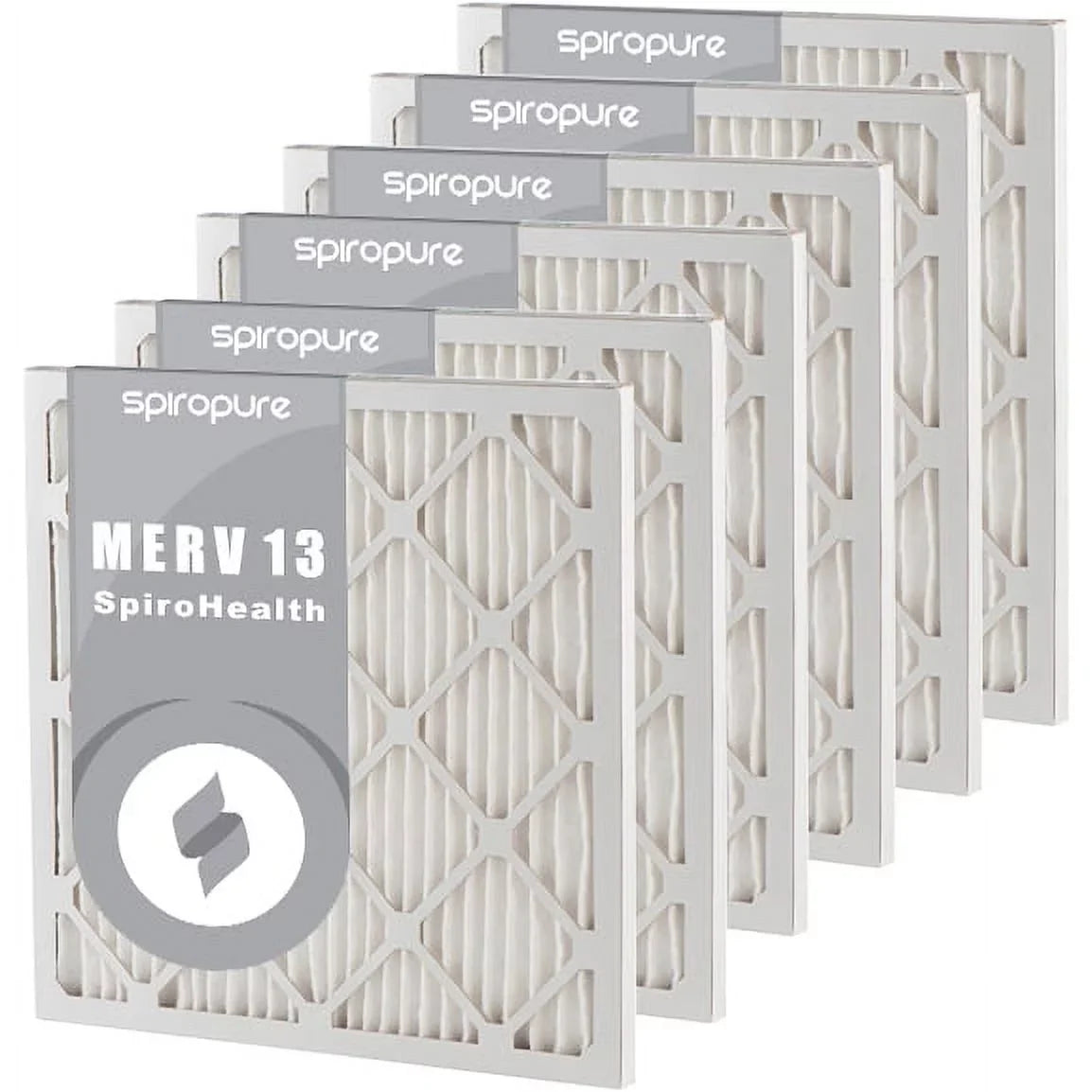 SpiroPure 17.38x17.38x1 MERV 13 Pleated Filter Air Filters - Made in USA (6 Pack)