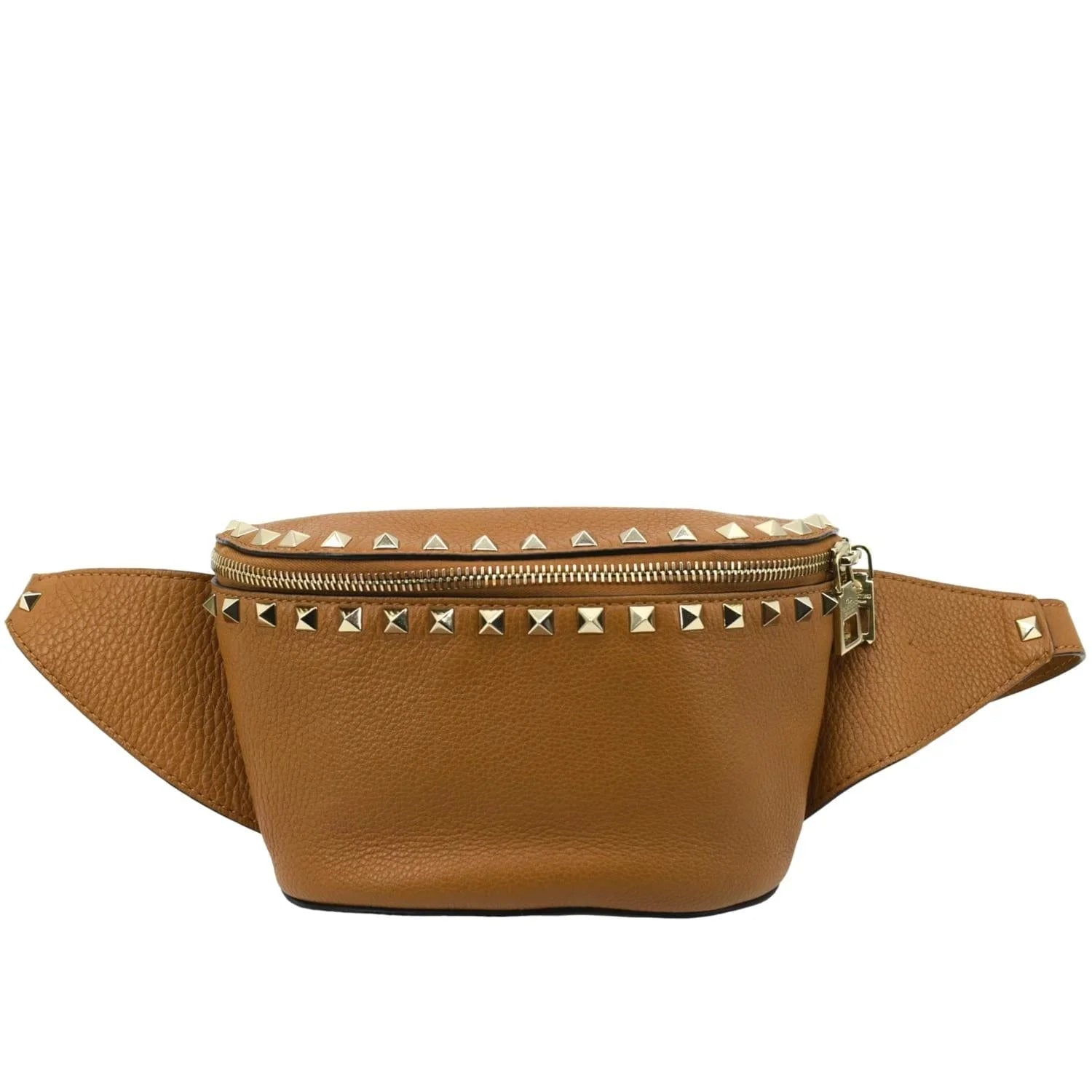 Pre-Loved VALENTINO Spike Leather Belt Bag Camel
