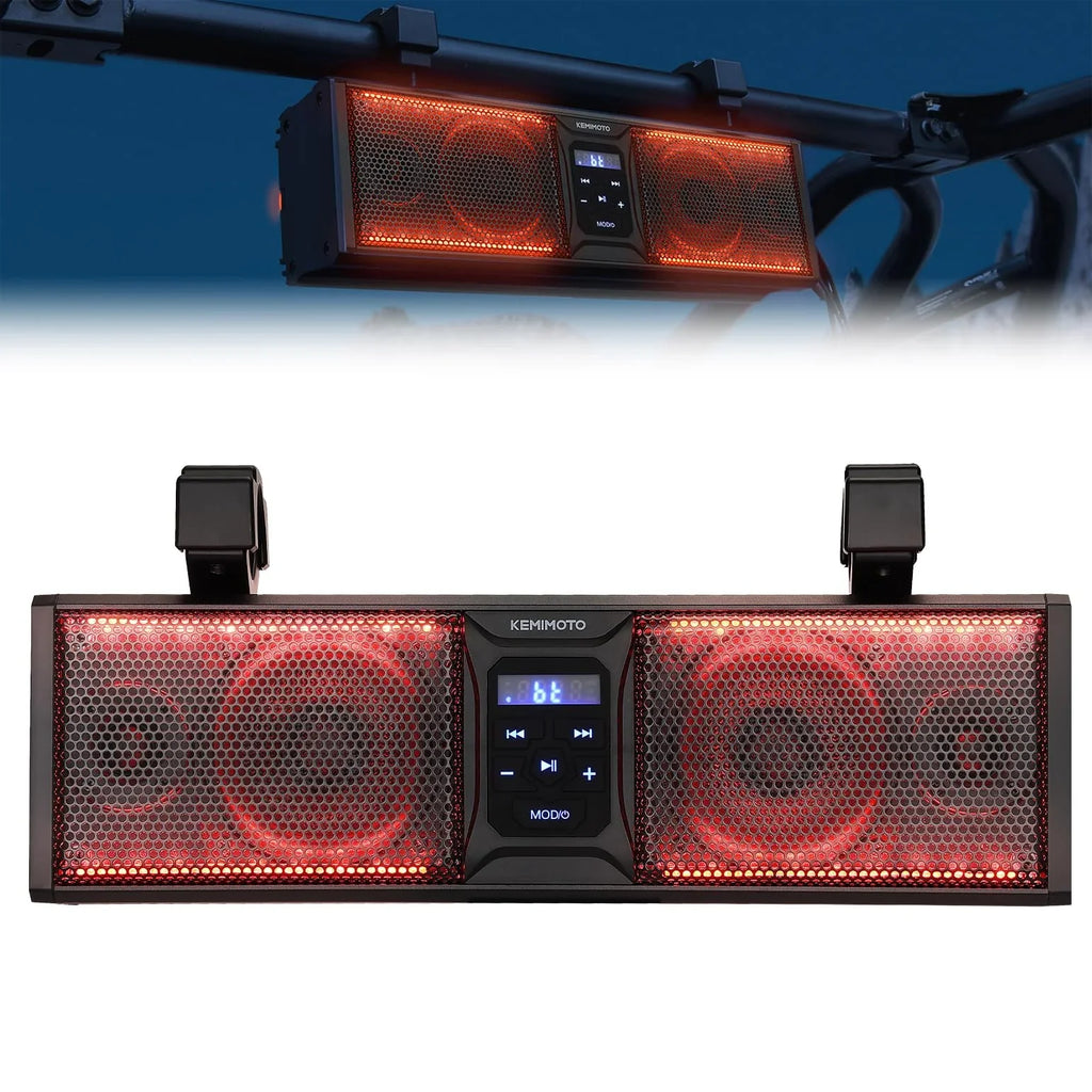 kemimoto UTV Sound Bar 16 Inch ATV SoundBar UTV Sound System SXS Speakers Liquid Bluetooth Connectivity with Multicolor LED Lighting Compatible with Polaris RZR Ranger Can-Am Defender Maverick